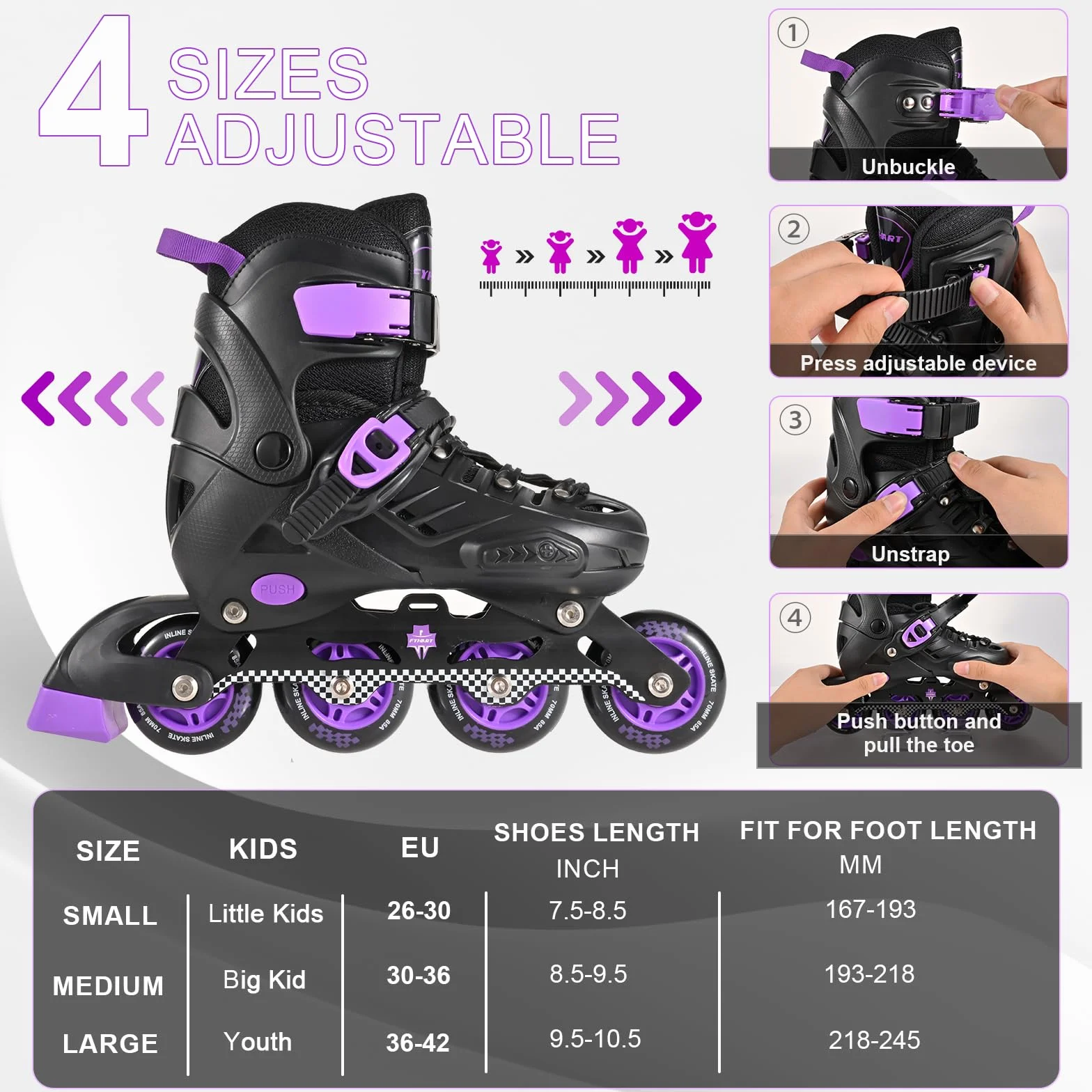 Patines en línea Ajustables para Niños Niñas Principiantes Interior Exterior