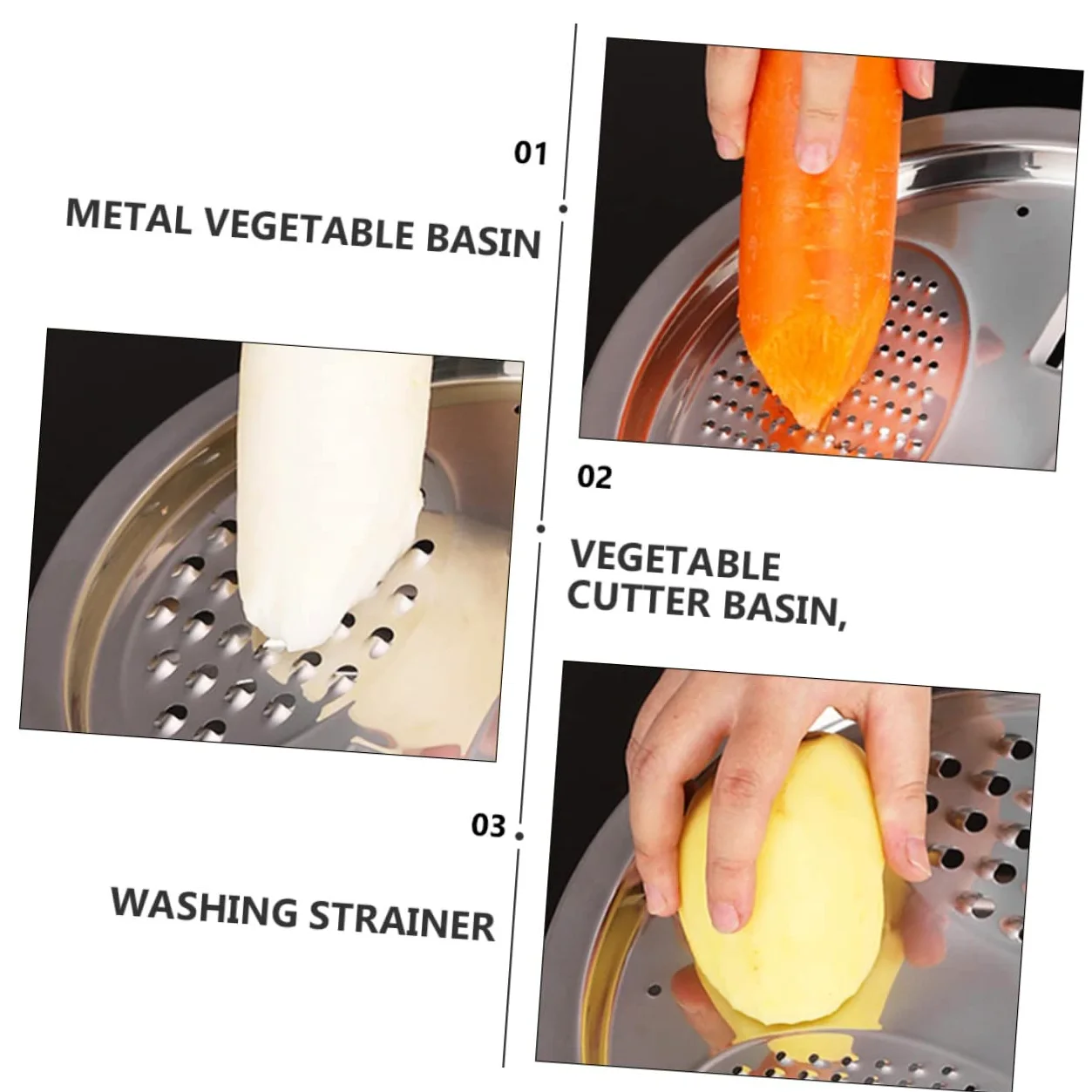 Colador de Verduras y Frutas de Acero Inoxidable 3 Piezas Diseño de Drenaje Adecuado para Cocina y Amasado Estilo Aleatorio