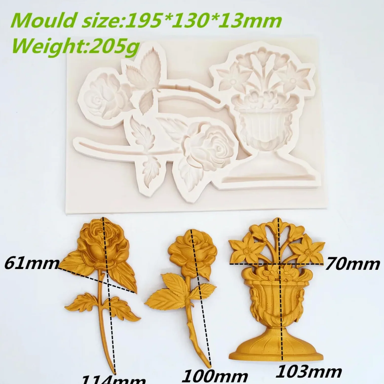 Molde de silicona para hacer fondant, 19,5 x 13 x 1,3 cm, molde de silicona para tartas, herramientas de decoración para hornear rosas, suministros hechos a mano para hacer flores, moldes para fondant