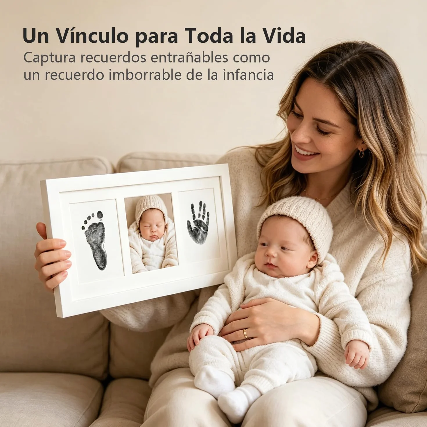 Huellas Bebé Almohadilla de Tinta Segura Marco Huella Foto para Recién Nacidos Blanco