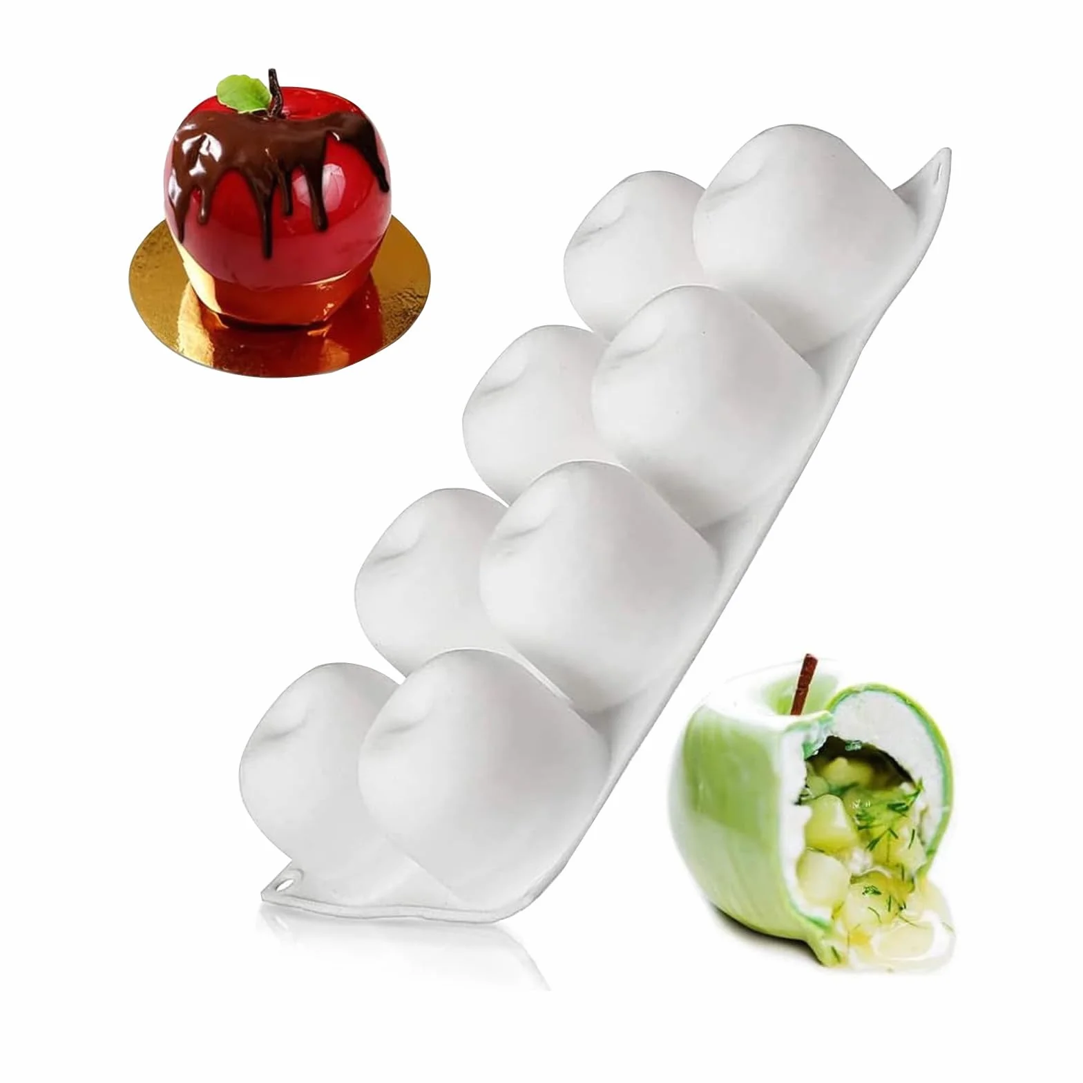 Molde de silicona 3D para tartas de manzana con 8 huecos, para hacer bombas de chocolate caliente, tartas, gelatina, mouss