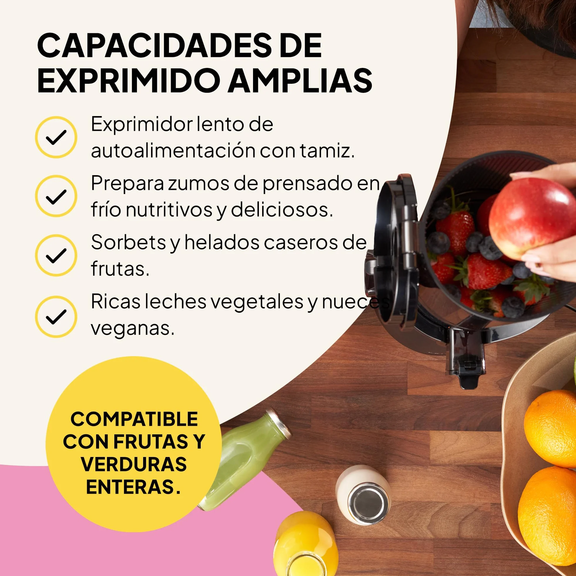 Fridja f2500 Exprimidor Automático de Fruta Entera | Boca de Entrada 135mm | Extractor de Zumo por Prensa Fría 250W | Alto Rendimiento | Fácil Limpieza | Sin BPA | Negro Mate [Clase Energética A++]