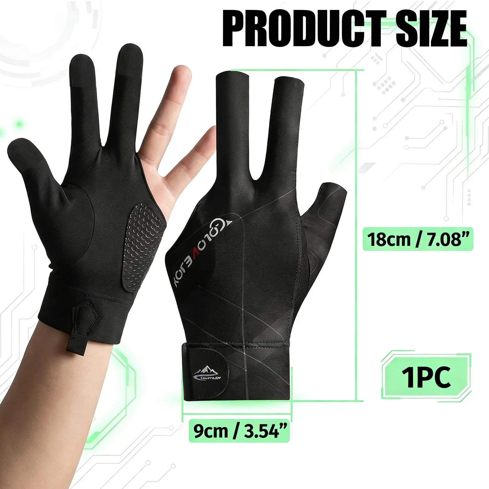 Guantes de Billar de Secado rápido y Transpirables para Snooker – (Secado rápido, Transpirables, Antideslizantes) Guante Deportivo Premium para Mano Izquierda para precisión en (Negro)