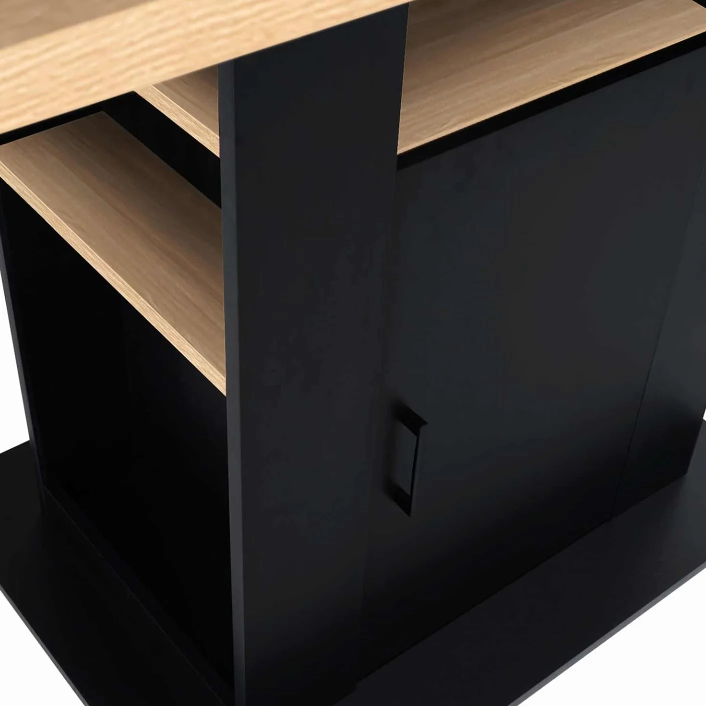 IDMarket – Ilot Central UGO 110 cm madera negra e imitación haya con almacenamiento