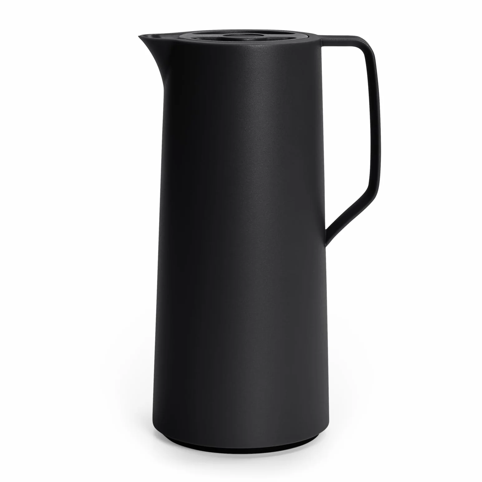 Emsa N41707 Motiva Jarra isotérmica, 1 litro, plástico, cierre de presión rápida, 12 h caliente, 24 h frío, matraz de cristal, fabricado en Alemania, diseño nórdico, color negro