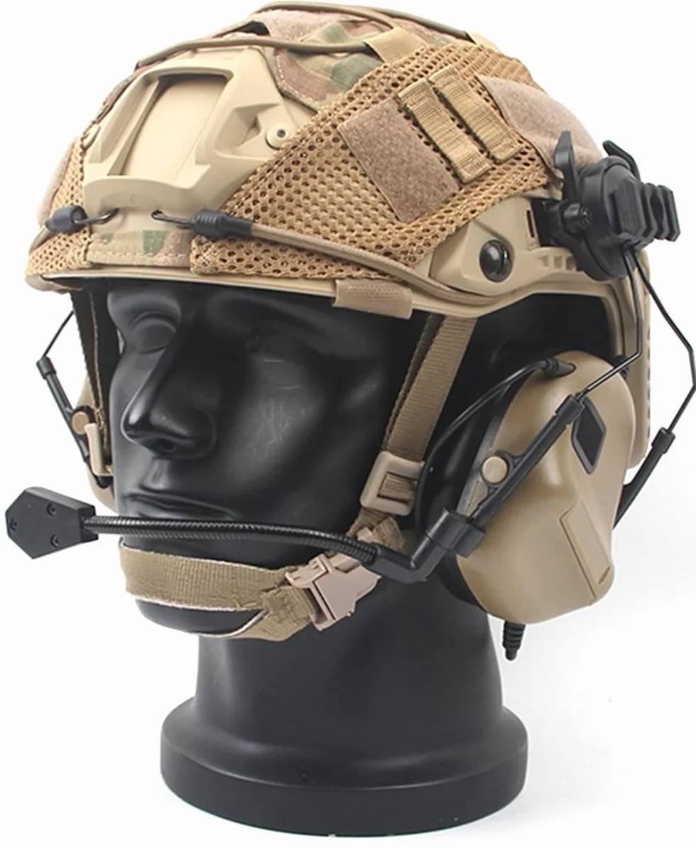 Casco Táctico Tipo PJ Ligero, Casco De Paintball Universal Equipo Estilo Militar con Auriculares Tácticos Y Cubierta De Casco para Paintball Deportes Al Aire Libre Caza Tiro