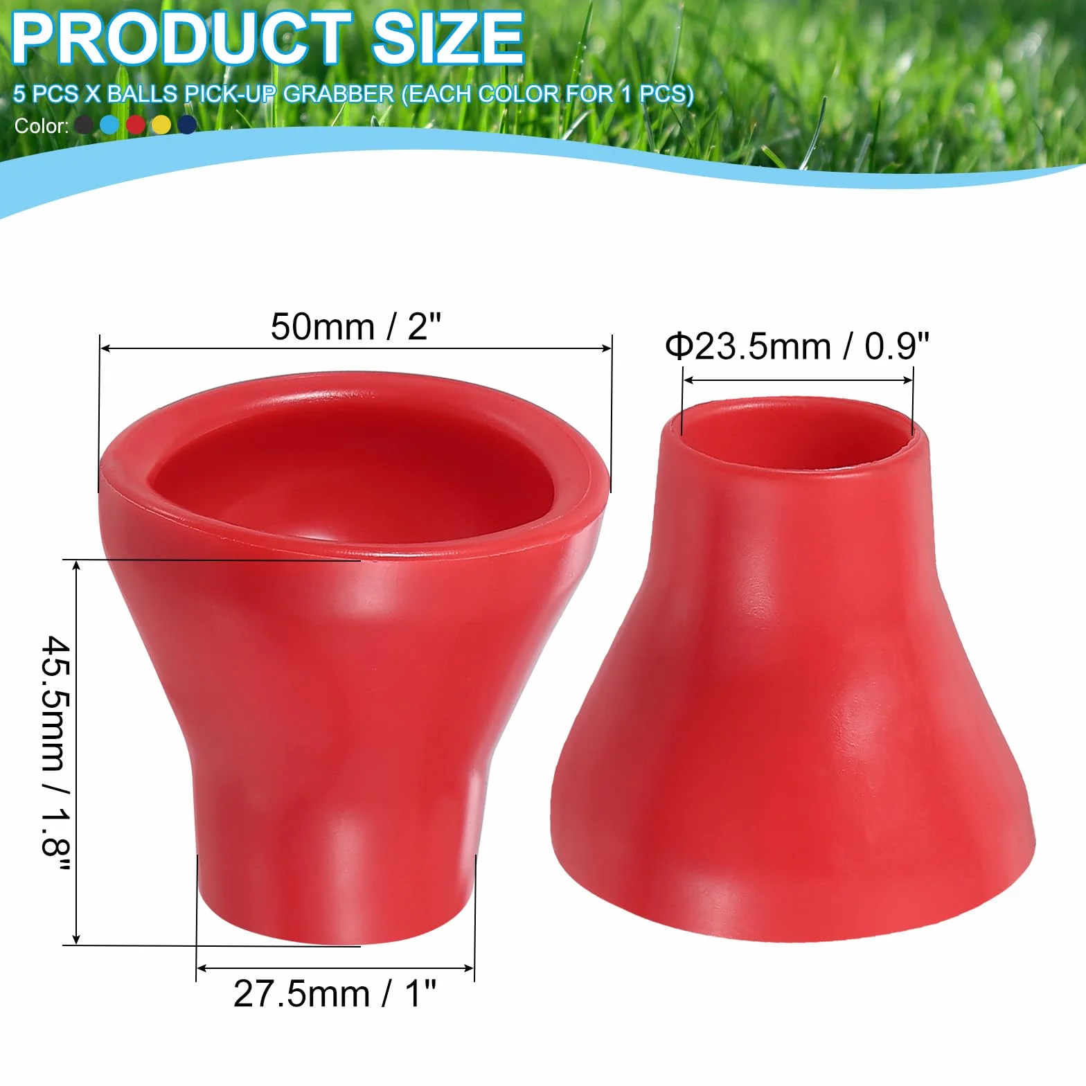 PATIKIL Recogedor de Bolas de Golf, 5 Piezas de Ventosa de Goma para Recoger Bolas de Golf con Agarre de Palo para Golfistas, Negro/Azul/Rojo/Azul Oscuro/Amarillo