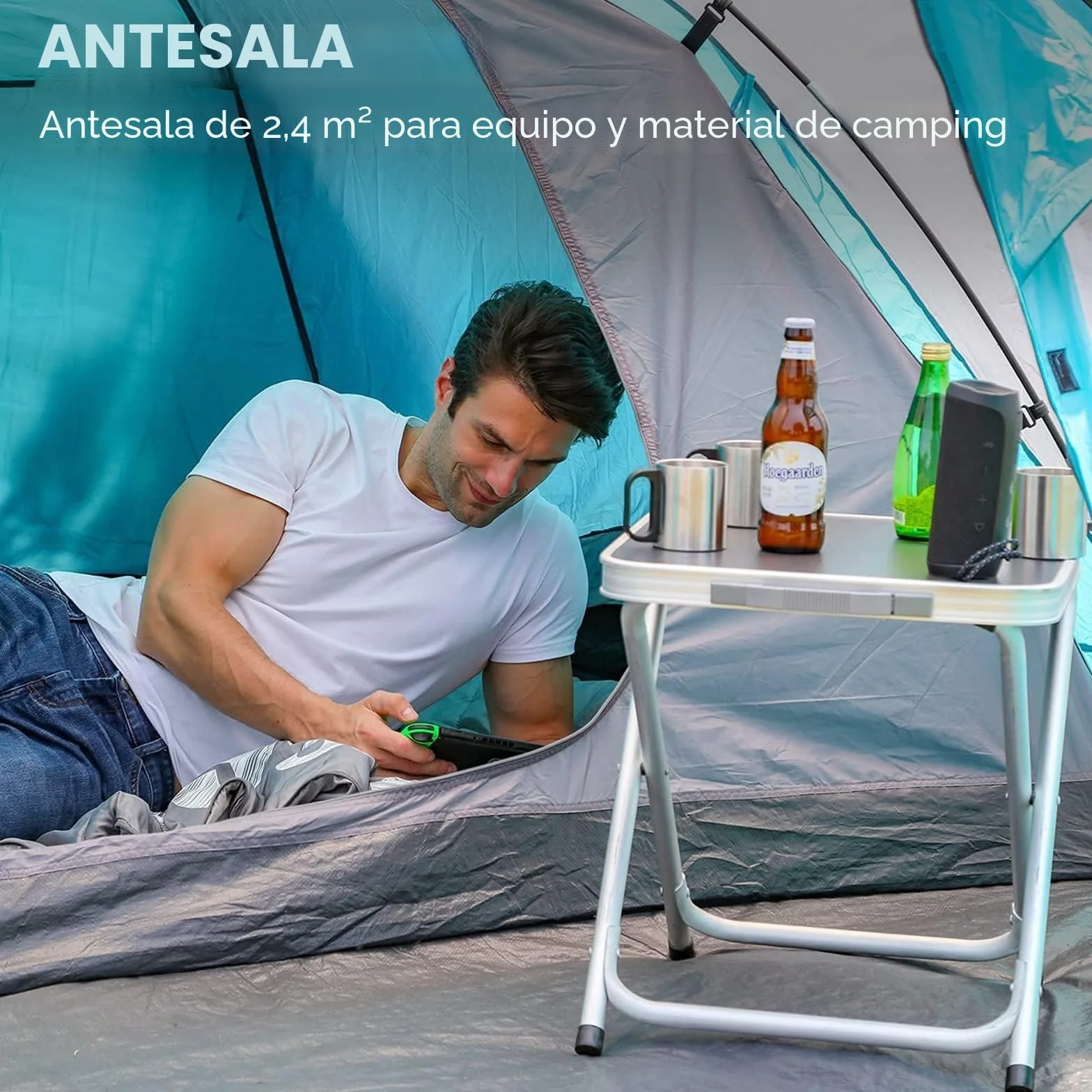 Tienda de campaña impermeable 4000 mm para 3-4 personas con toldo familiar camping viajes trekking jardín