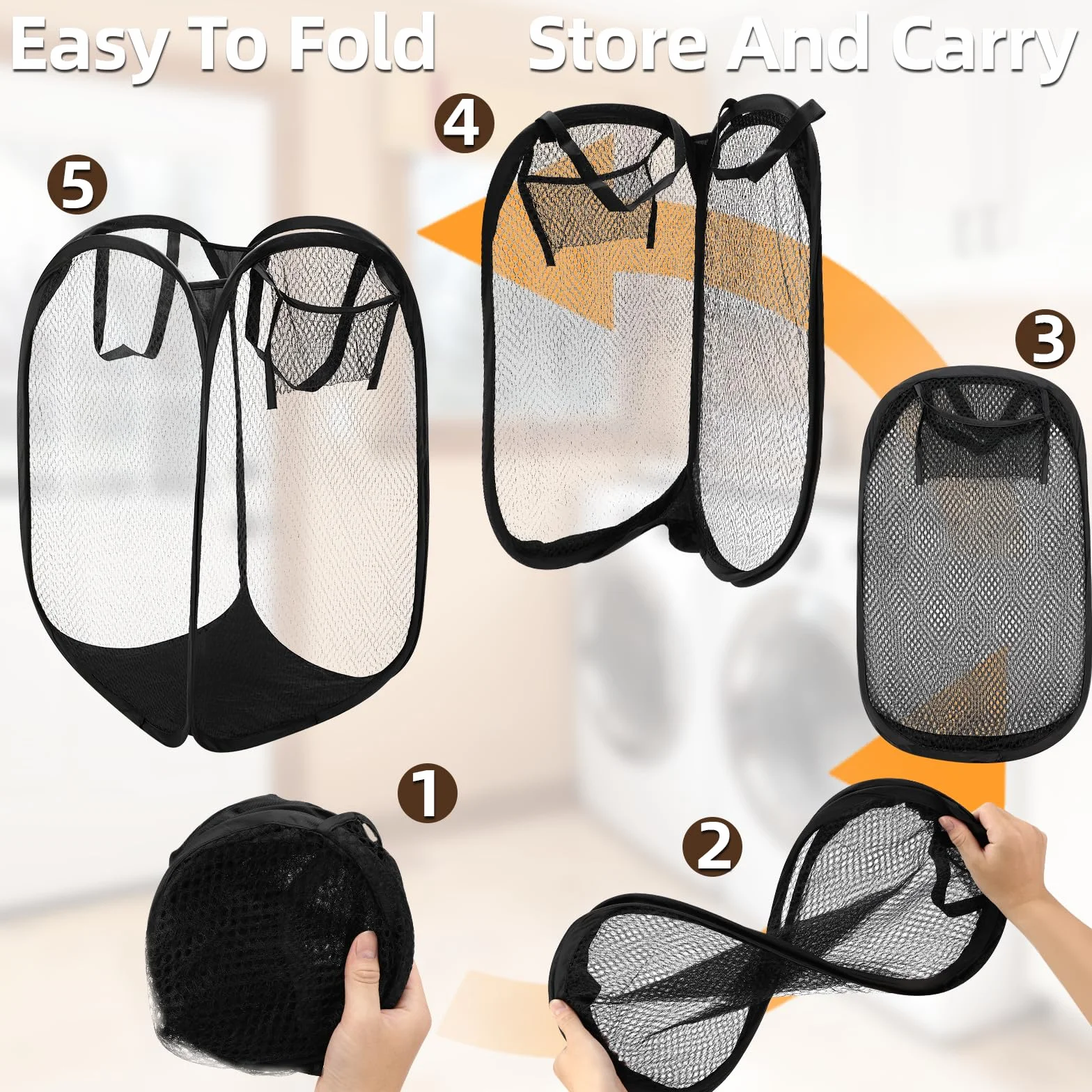 3 piezas Cesto Plegable de Malla Plegable, Cesta Ropa Plegables con Asas, Cestos para Lavanderia Plegables, Cesta Portátil de Malla, Pop-Up Mall Barreño para Baño, Camping y Viajar