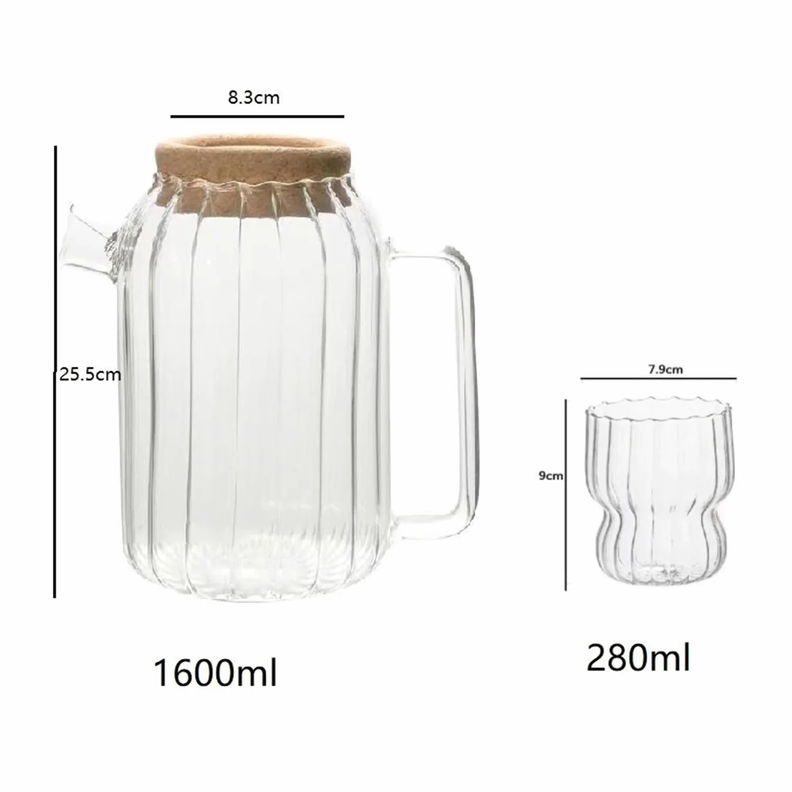 Jarra Juego de jarra agua vidrio rayado con asa y tazas