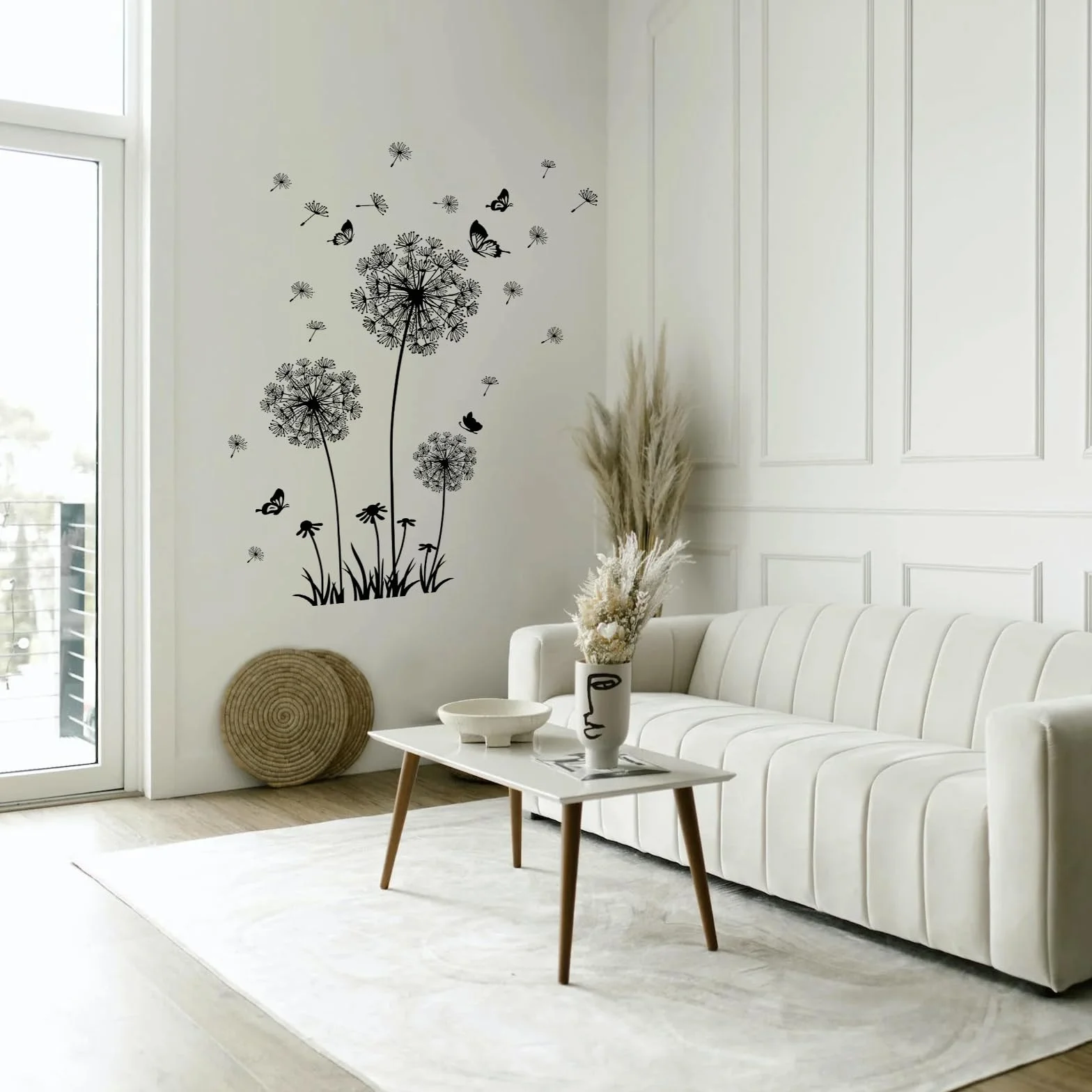 Tanlaby Pegatinas de Pared Diente de León Mariposa Vinilo Decorativo Negro