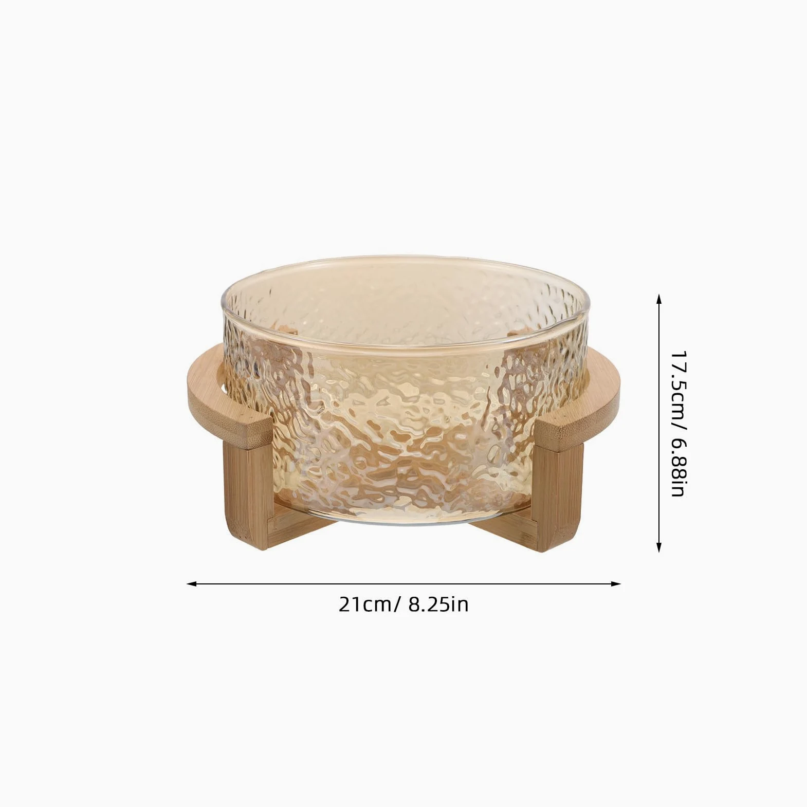 Bol de Ensalada de Vidrio con Efecto de Ondas de Agua y Soporte Seguro de Bambú Dorado, Elegante y Funcional para Uso Diario y Fiestas, Tamaño 21x17.5x10cm