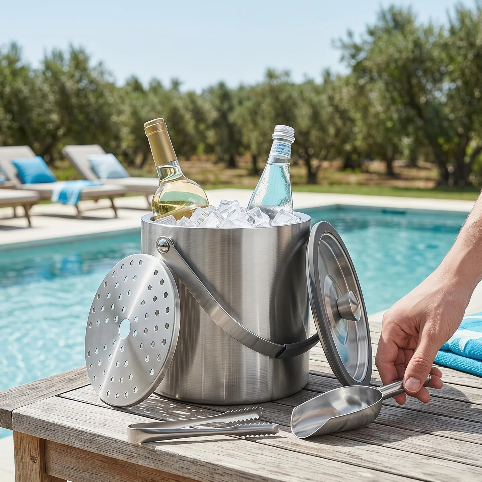 3L Cubitera de Acero Inoxidable, Cubo de Hielo con Tapa, Cuchara, Filtro y Clip Cubitera Aislado de Doble Pared Portátil Contenedores de Hielo para Fiestas, Restaurantes, Picnics, Vino