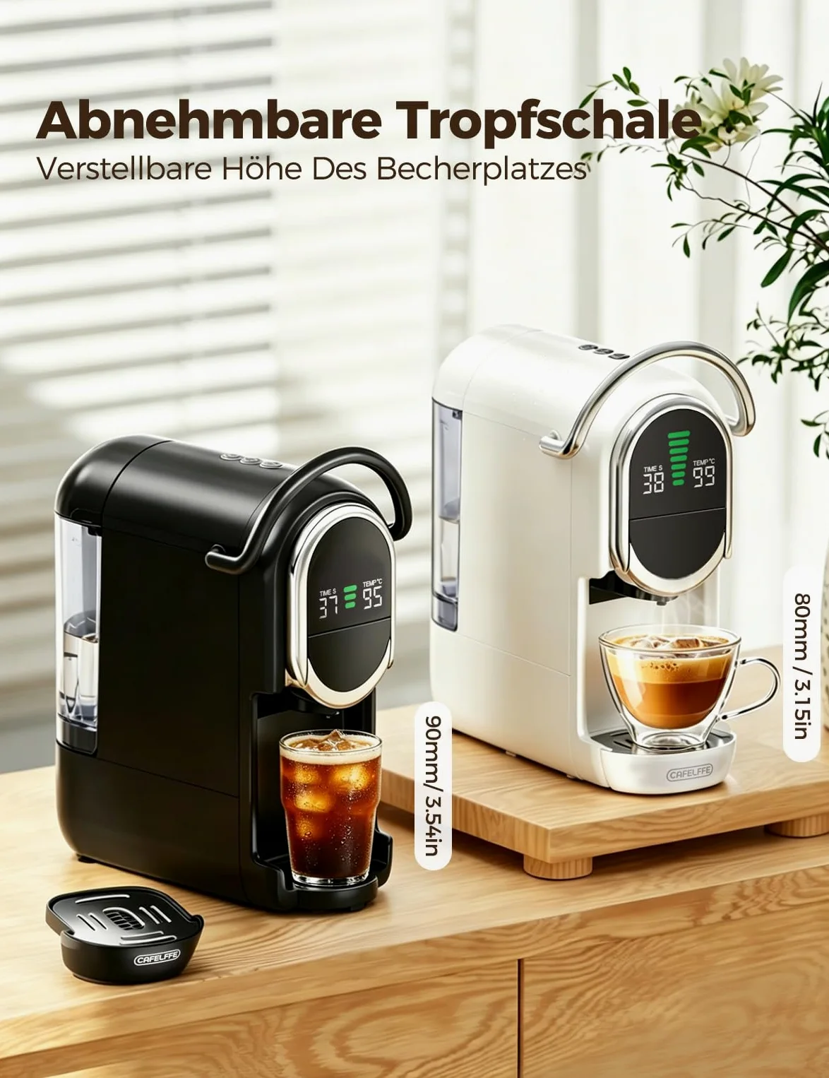 CAFELFFE Cafetera multicápsula 5 en 1 compatible con NS*/DG*/ESE*/A Modo Mio y Coffee Power, 20 bares, función de preparación fría y caliente, temperatura ajustable y 7 niveles de agua, color blanco