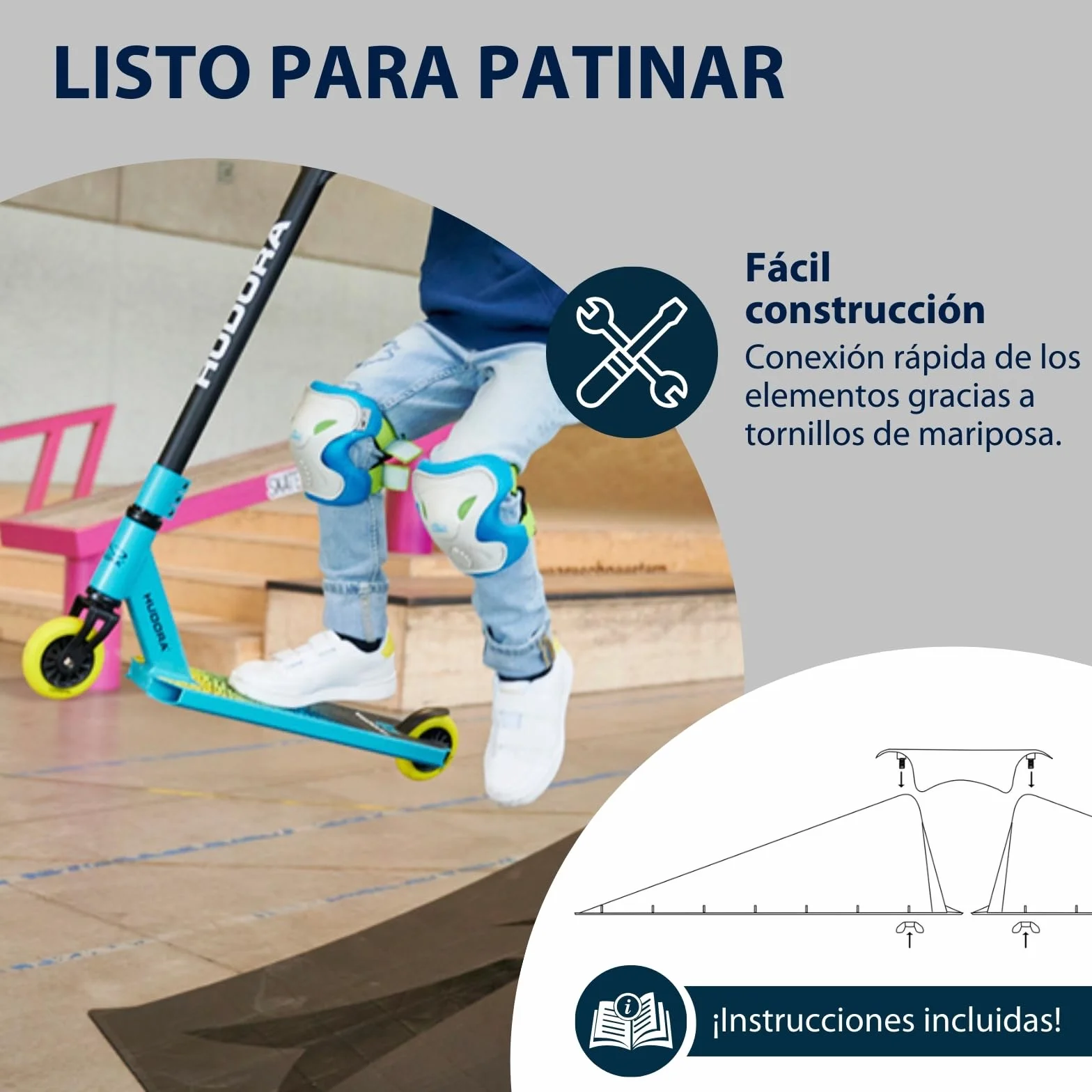 HUDORA Rampa de Skate 3/5 Piezas Mini Rampa de Plástico para Niños hasta 60/80kg