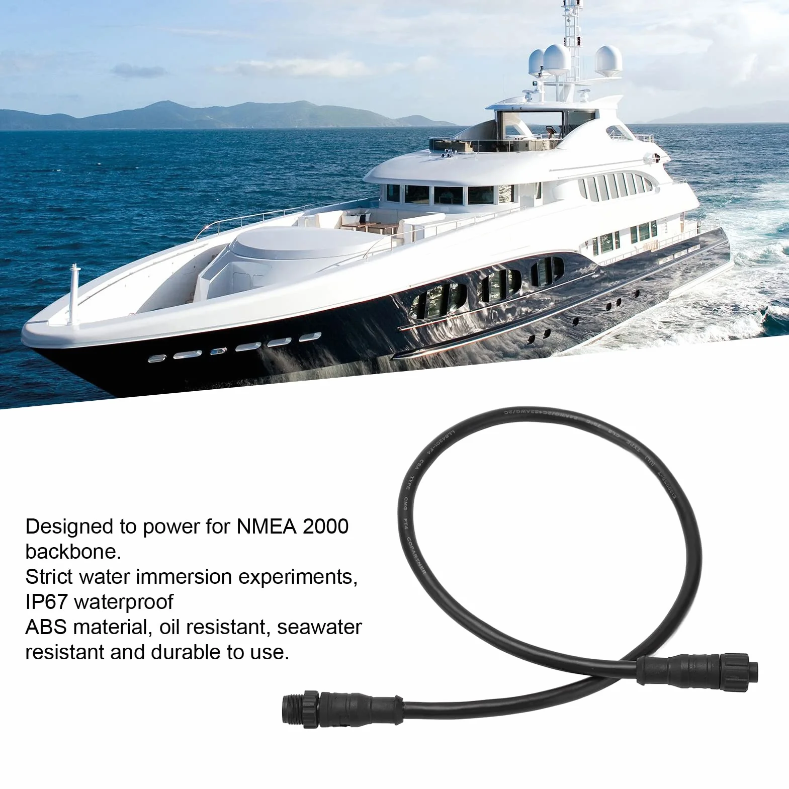 Cable Troncal NMEA2000 Akozon 0,5M 5 Pines IP67 Impermeable GPS Marino Accesorios Redes Lowrance