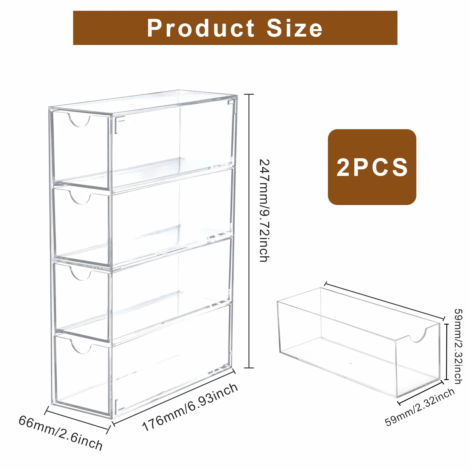 Juego de 2 cápsulas de café, soporte transparente para cápsulas de café, almacenamiento acrílico con 4 cajones, cápsulas de café de cocina y soporte para paquetes de azúcar con tapa, pequeño cajón