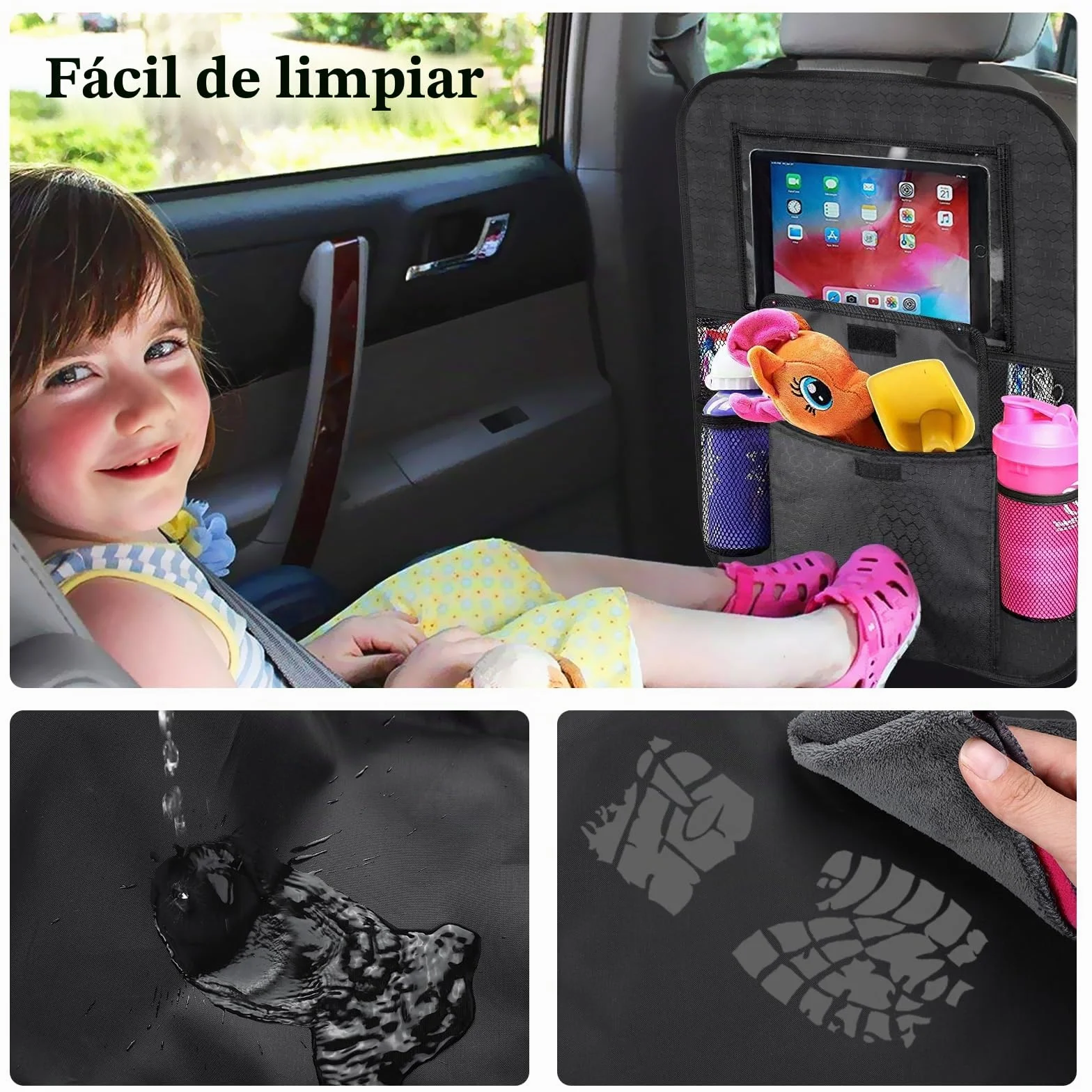 Romon Protector Asiento Coche Silla Bebe,Organizador de Asiento Trasero para Coche, Resistente al Agua y fácil de Limpiar, Tejido Oxford organizador de asiento con mucho espacio de almacenamiento