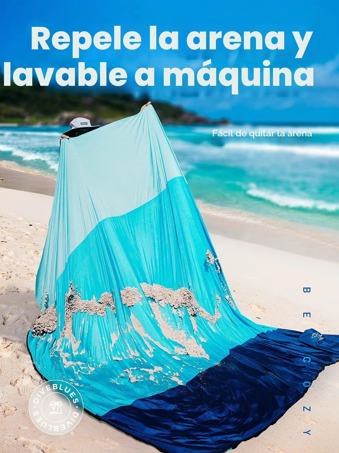 OCOOPA Manta de Playa Grande Impermeable Libre de Arena Nylon Paracaídas 210T 4 Estacas 1 Bolsa de Viaje S09