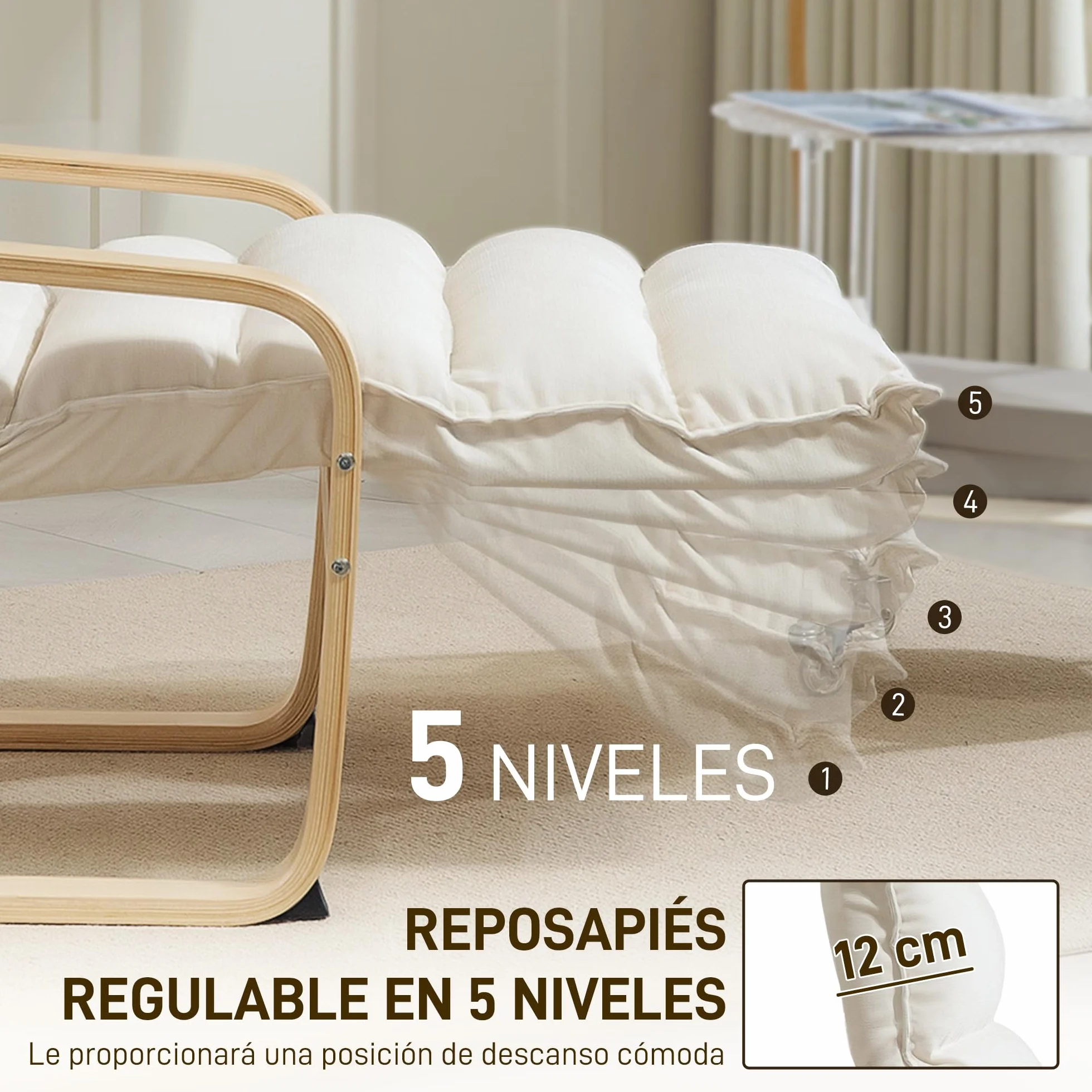 HOMCOM Sillón de Salón con Reposapiés Ajustable, Butaca de Salón Tapizada en Terciopelo, Marco de Madera, Sillón de Relax para Dormitorio, Oficina, Estudio, 67x93x105 cm, Crema