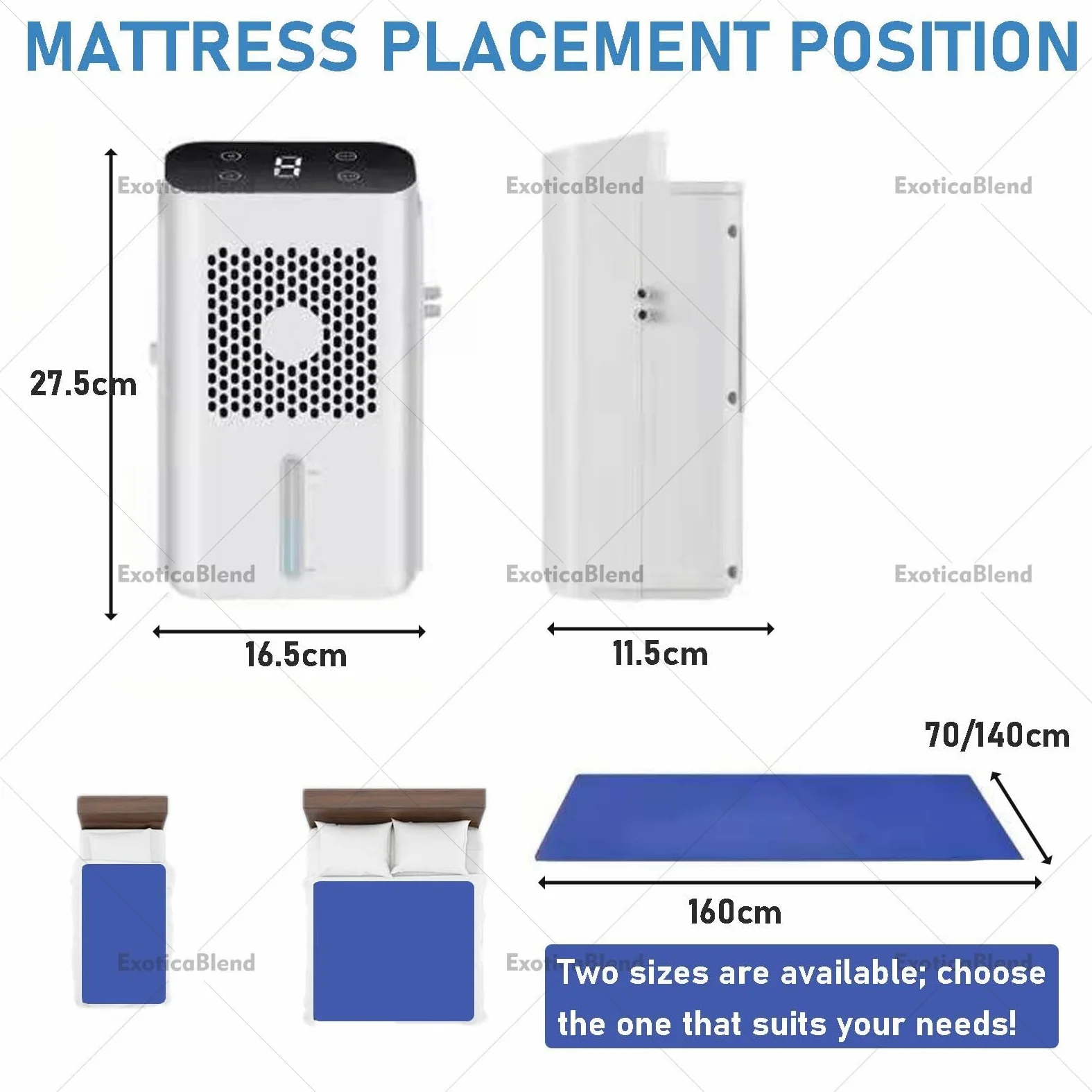 Almohadilla de Enfriamiento de Colchón de Agua, Sistma de Enfriamiento de Cama, Enfriador de Cama de Agua con Viento Ajustable, Ideal para Quienes Sudan por la Noche Single-Bed