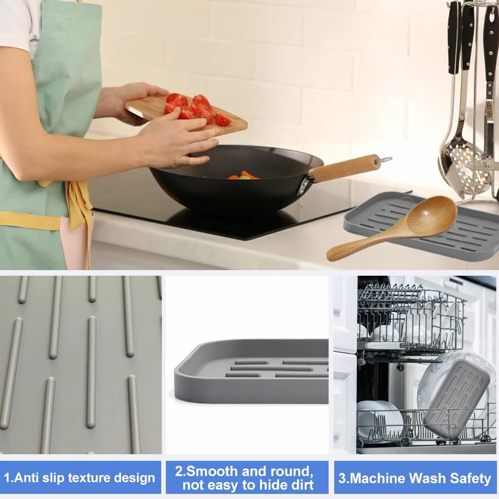 SwirlColor Reposa Cucharas Cocina, Soportes para Cucharas Silicona Funcionales Soporte para Cuchara de Cocina en la Encimera de la Cocina, Soportes de Vajilla en la Mesa (Gris)