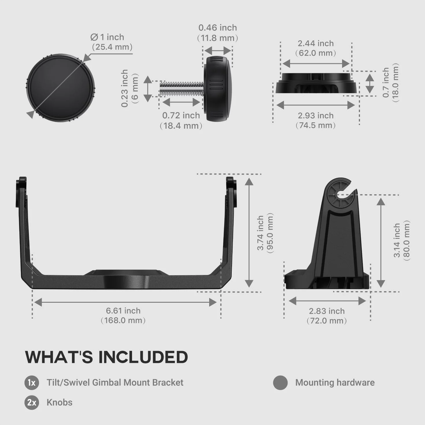 TUSITA Soporte de montaje de cardán inclinable giratorio para Garmin Striker 5cv 5dv 7cv 7dv 7sv Vivid 5cv 7cv 7sv ECHOMAP UHD2 12.7 cm 17.8 cm cv