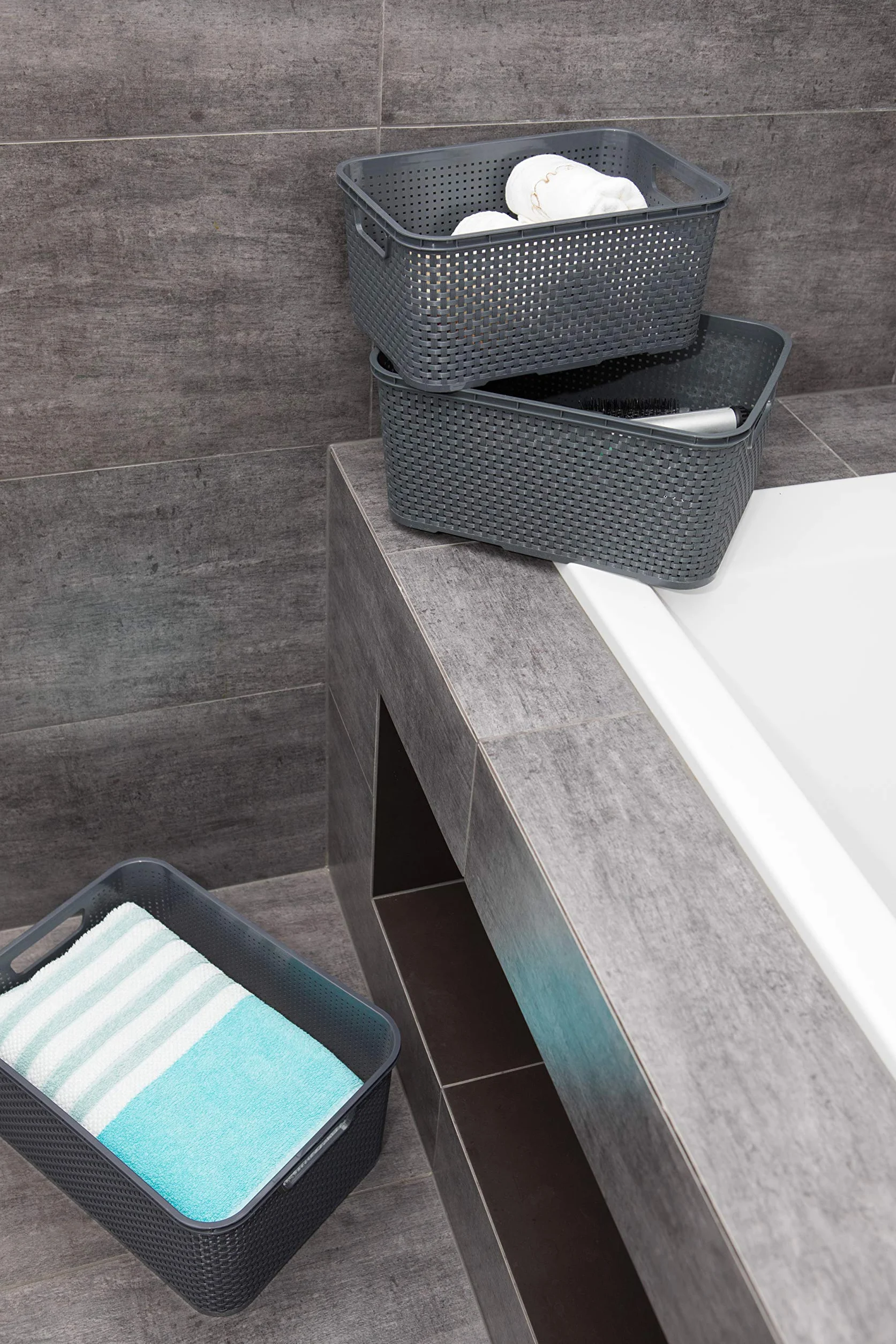 BranQ - Home Essential Cesta universal multifuncional en diseño de ratán, tamaño S 7 L, sin bisfenol A, plástico polipropileno, antracita, 28,5 x 19,5 x 12,9 cm