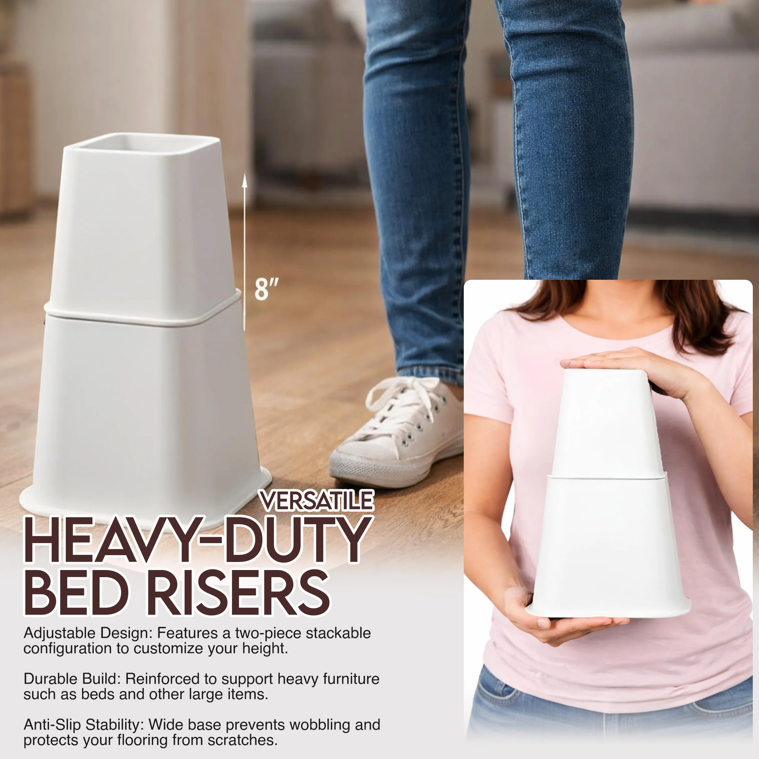 Utopia Bedding Elevadores Ajustables para Muebles de Cama (White, Pack de 8)