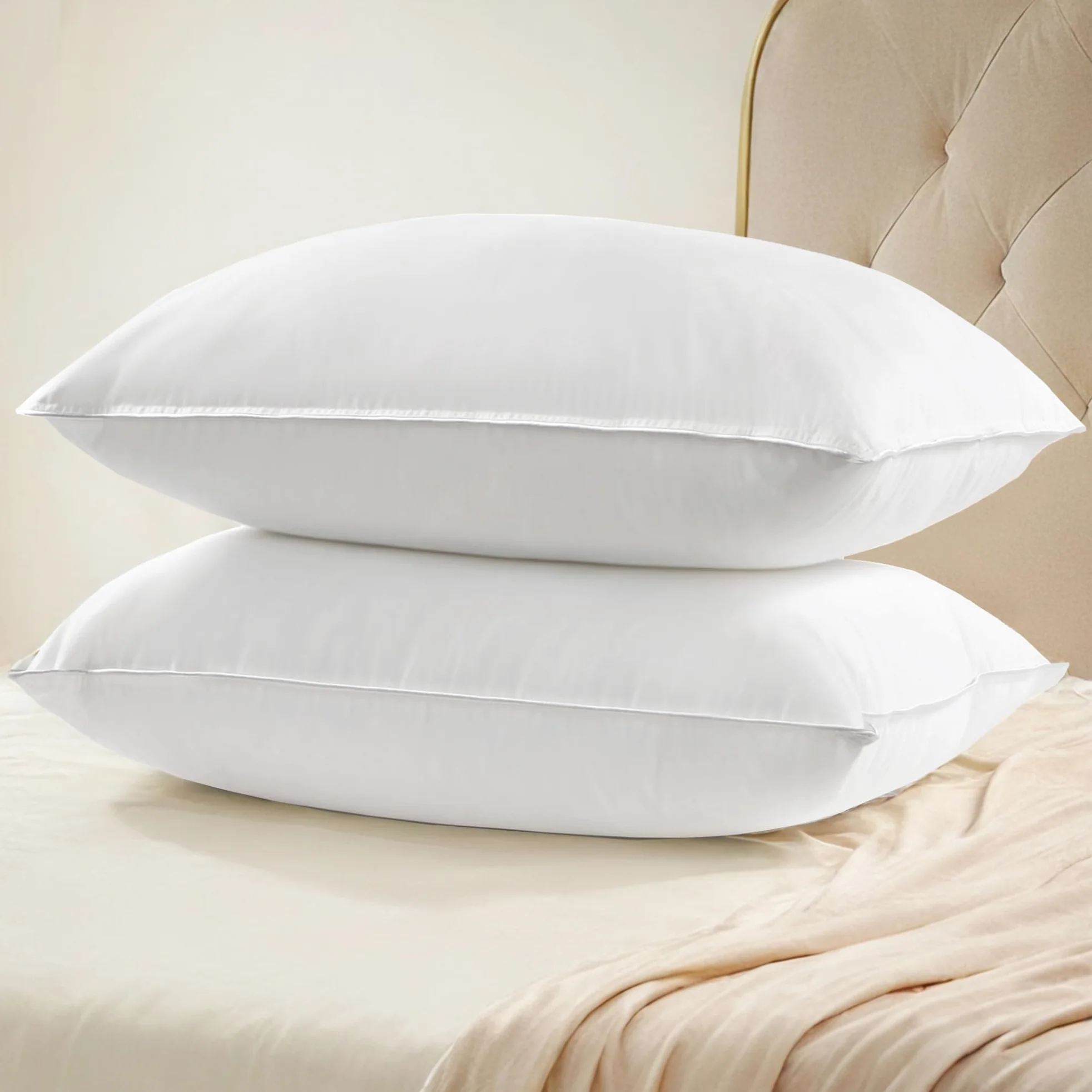 UNIKOME Almohada de Pluma y plumón de Ganso, Juego de 2 Almohadas 50x75cm, Funda de Almohada de Lujo de 100% algodón, Lavable, Oeko-Tex, Blanco (50×75cm)