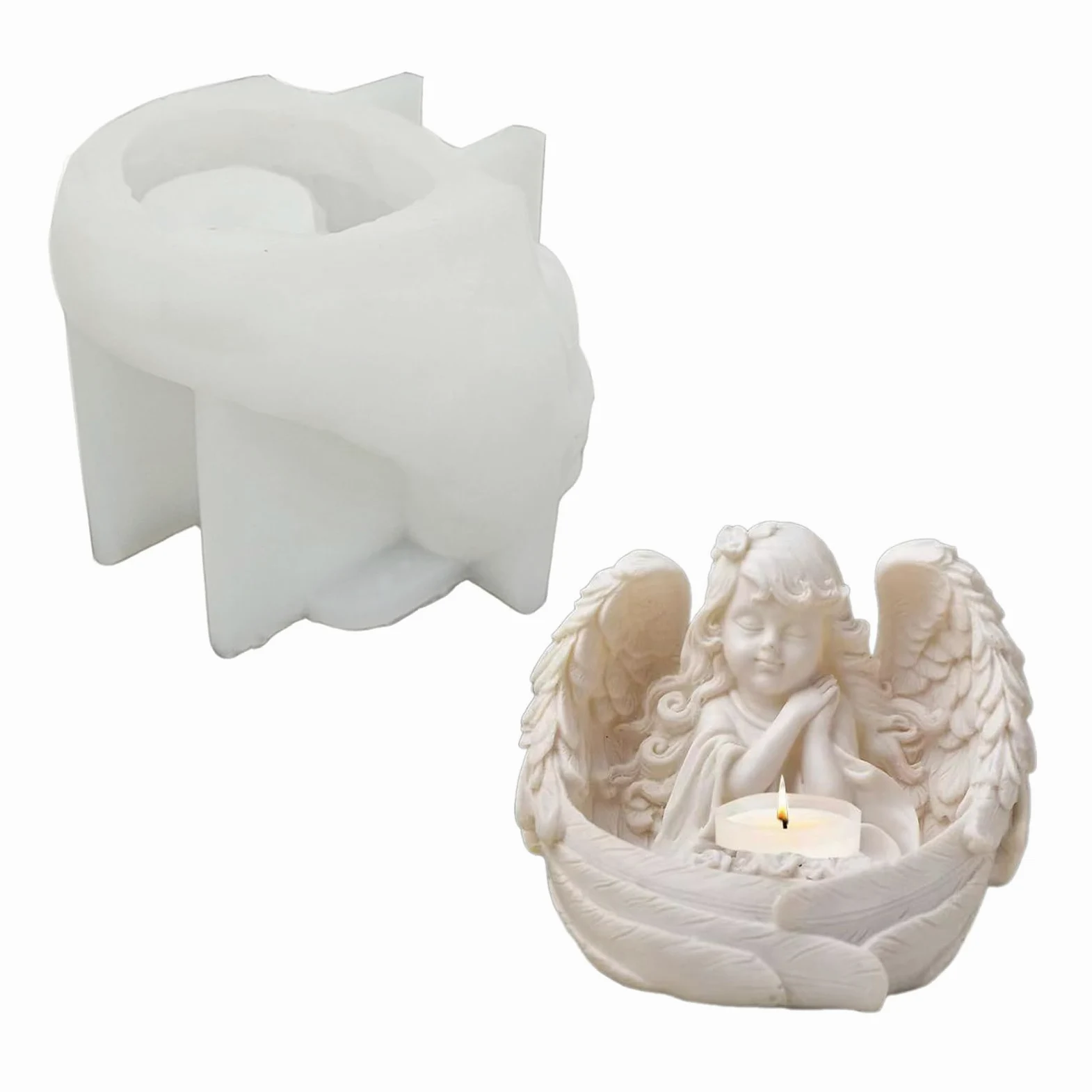 Moldes de silicona para niña, soporte para velas, decoración del hogar, moldes de silicona de yeso para base artística