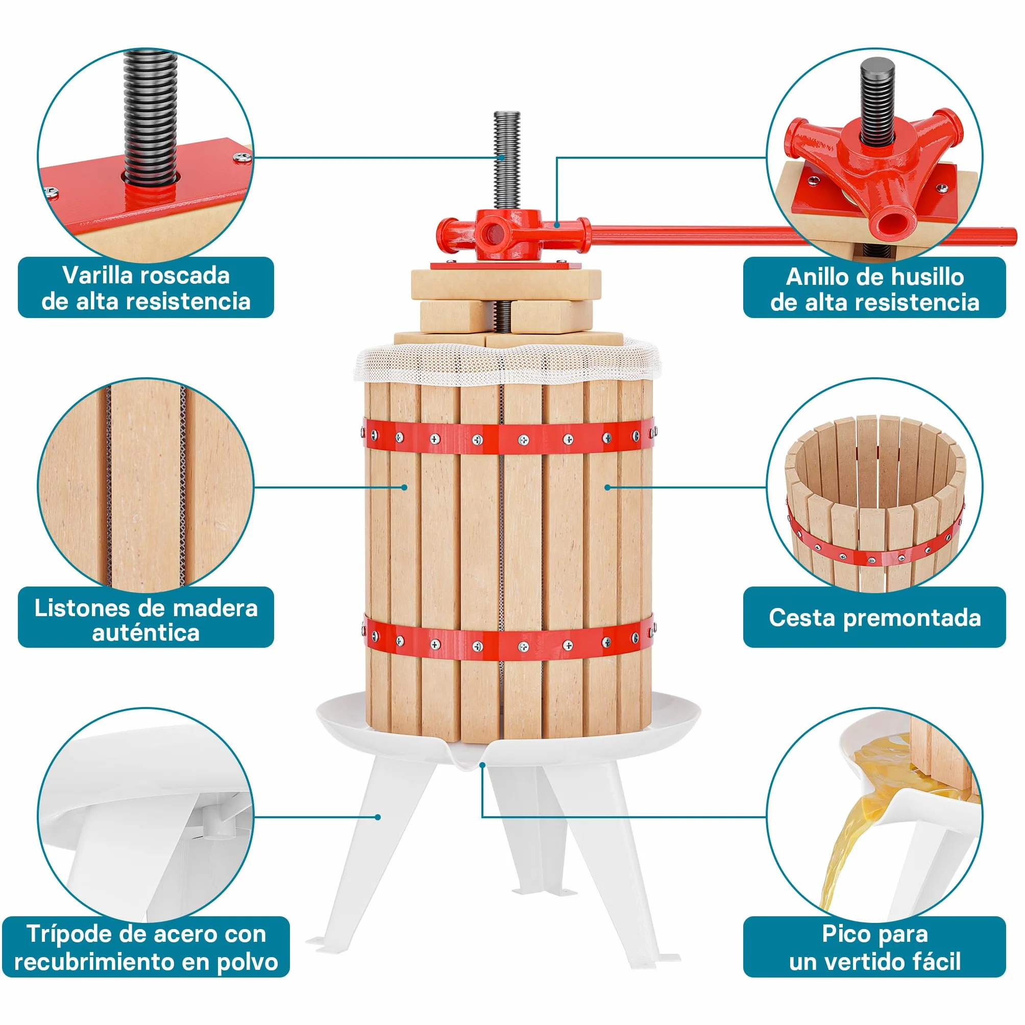 WilTec Prensa de Frutas Bayas y Mosto de 6L + triturador de Frutas y Bayas de 7L Elaboración de Bebidas