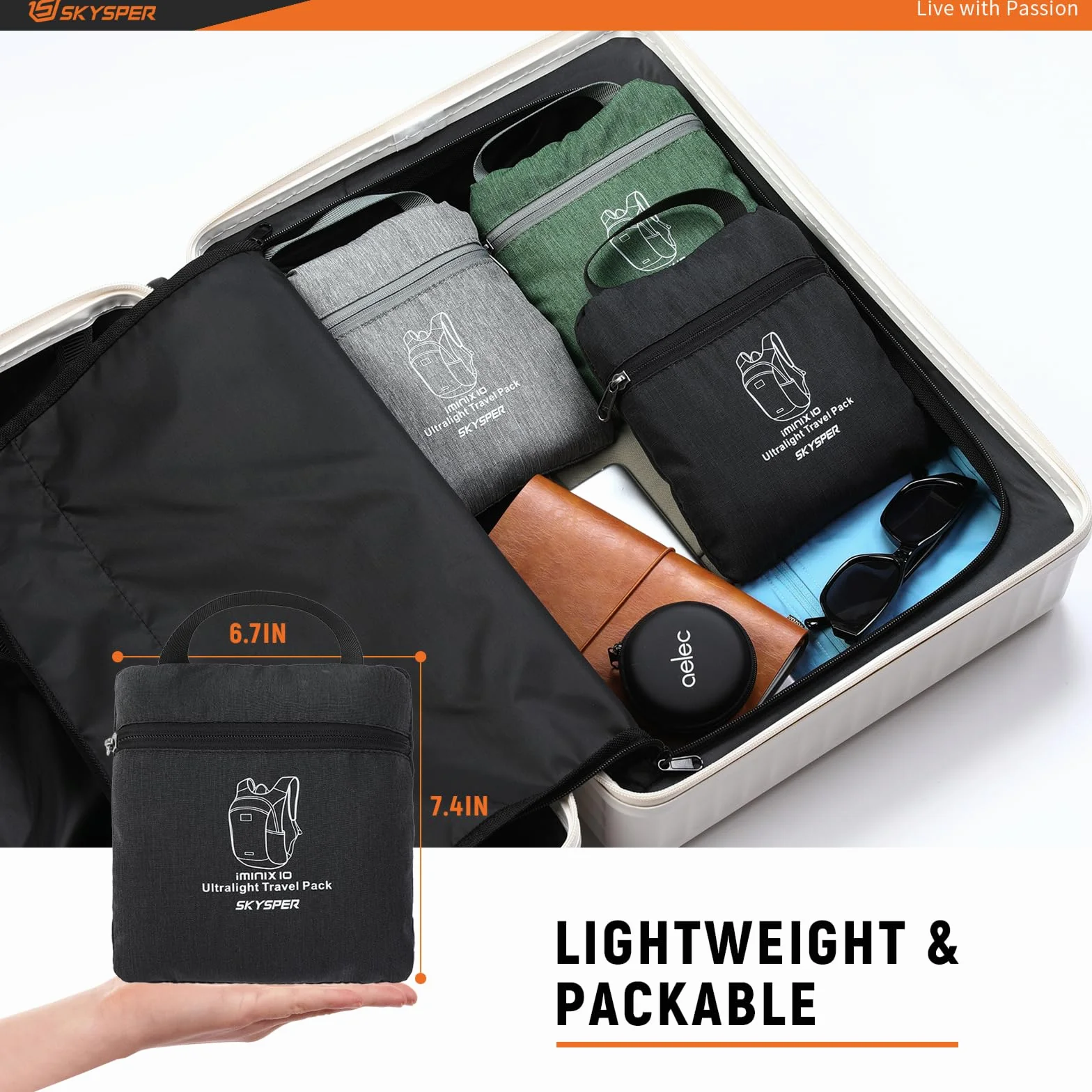SKYSPER Ultraligera Mochila Plegable 10L, Mochila de Viaje Senderismo para Hombre Mujer