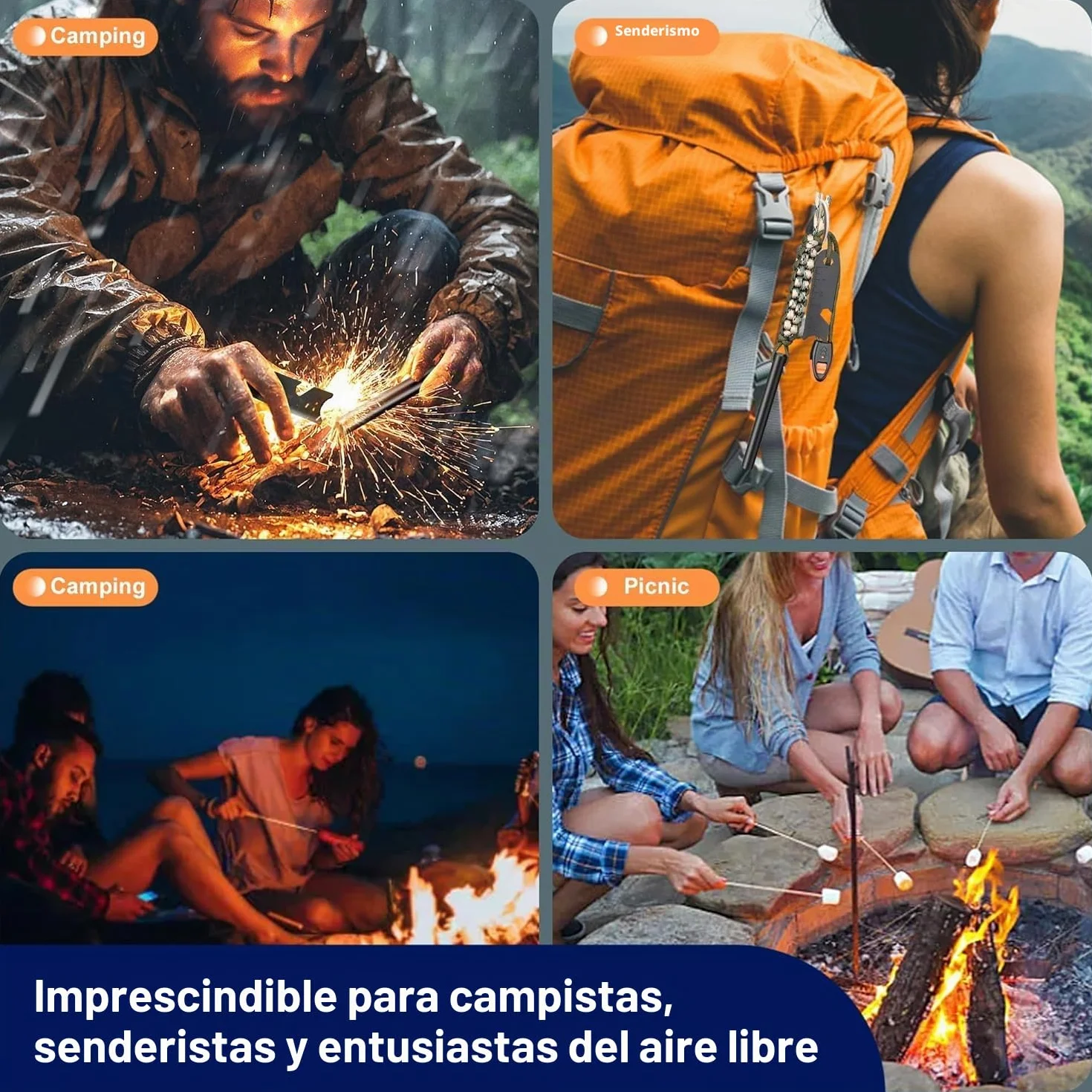 Kit Supervivencia Encendedor Pedernal Ferrocerio Varilla Magnesio Yesca Rascador Caja Metal Camping Senderismo Bushcraft