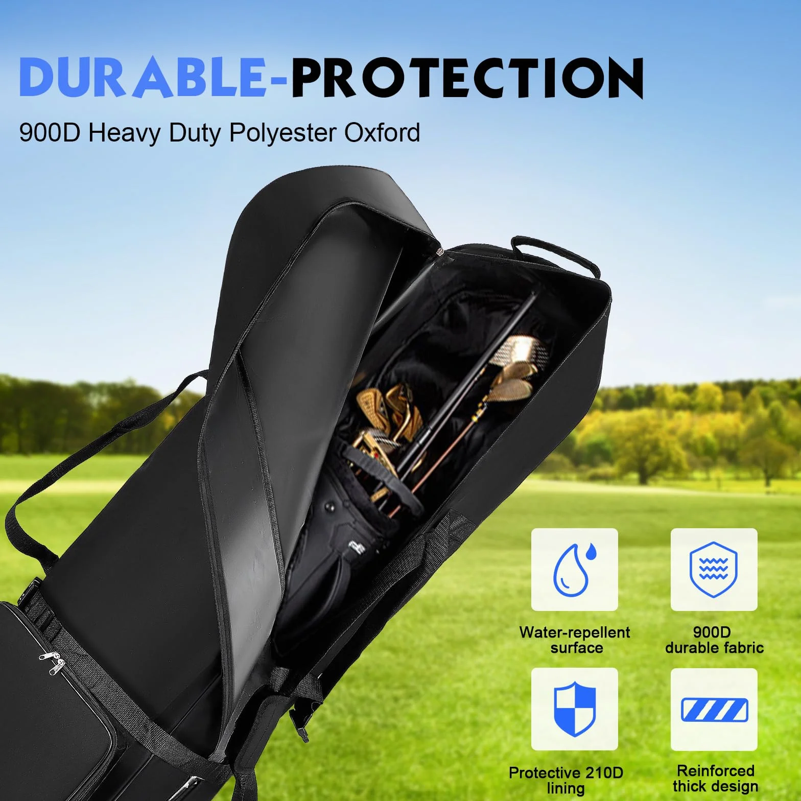 Golf Bolsa de Viaje con Ruedas, Bolsa de Viaje para Golf con Ruedas, Maleta Plegable Palos Oxford 900D, Resistente al Agua, Portátil para Hombres y Mujeres Exteriores, 128x38x23cm, Negro