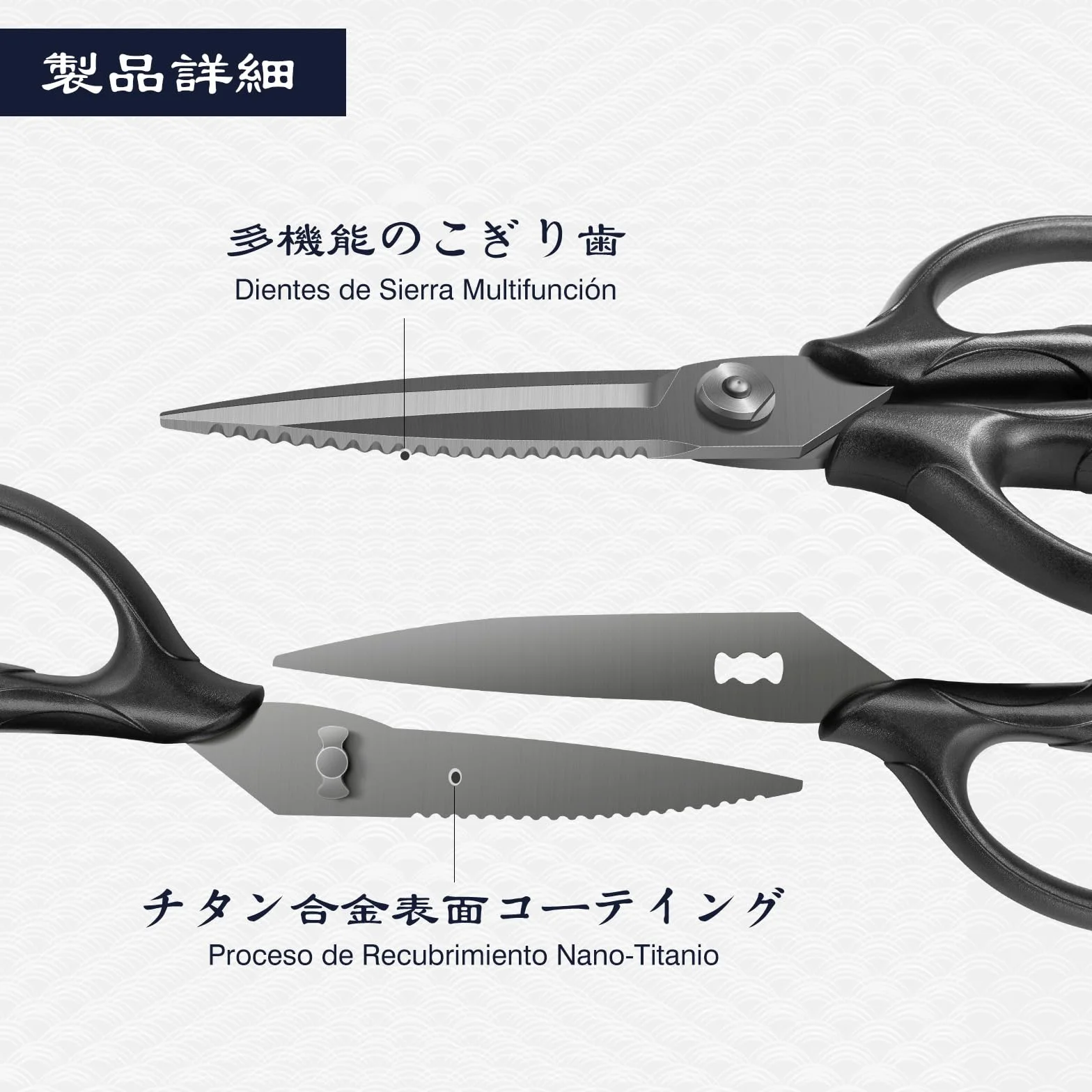 SHAN ZU Tijeras Cocina Resistentes, Tijeras de Cocina Profesionales de Acero inoxidable Japonés 5Cr15MoV, 21 cm Tijeras Multiusos para Aves y Carne con Estuche de Regalo, Chapado en Titanio Negro
