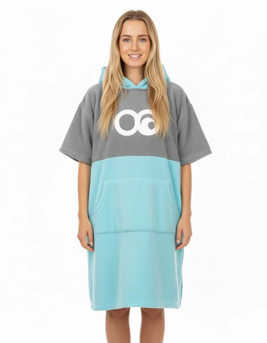 Poncho Toalla de Surf con Capucha y Bolsillo Menta Gris S/M