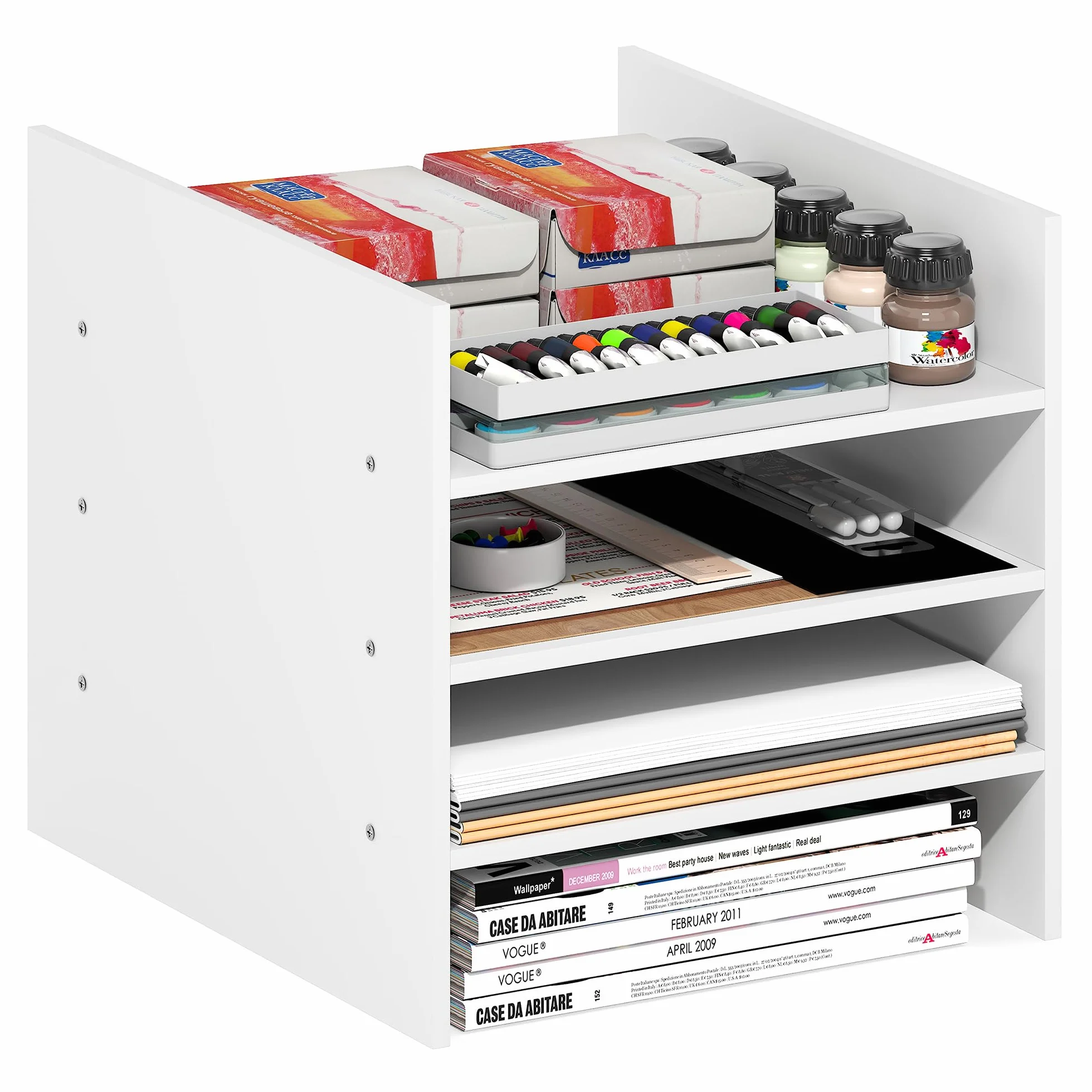 Furinno Cubicle Inserto para Cubo, Organizador de Cubos de 3 estantes, Accesorio de repisa de 3 Niveles, Compatible con Furinno Triple Thick Cubes y IKEA Kallax, Blanco