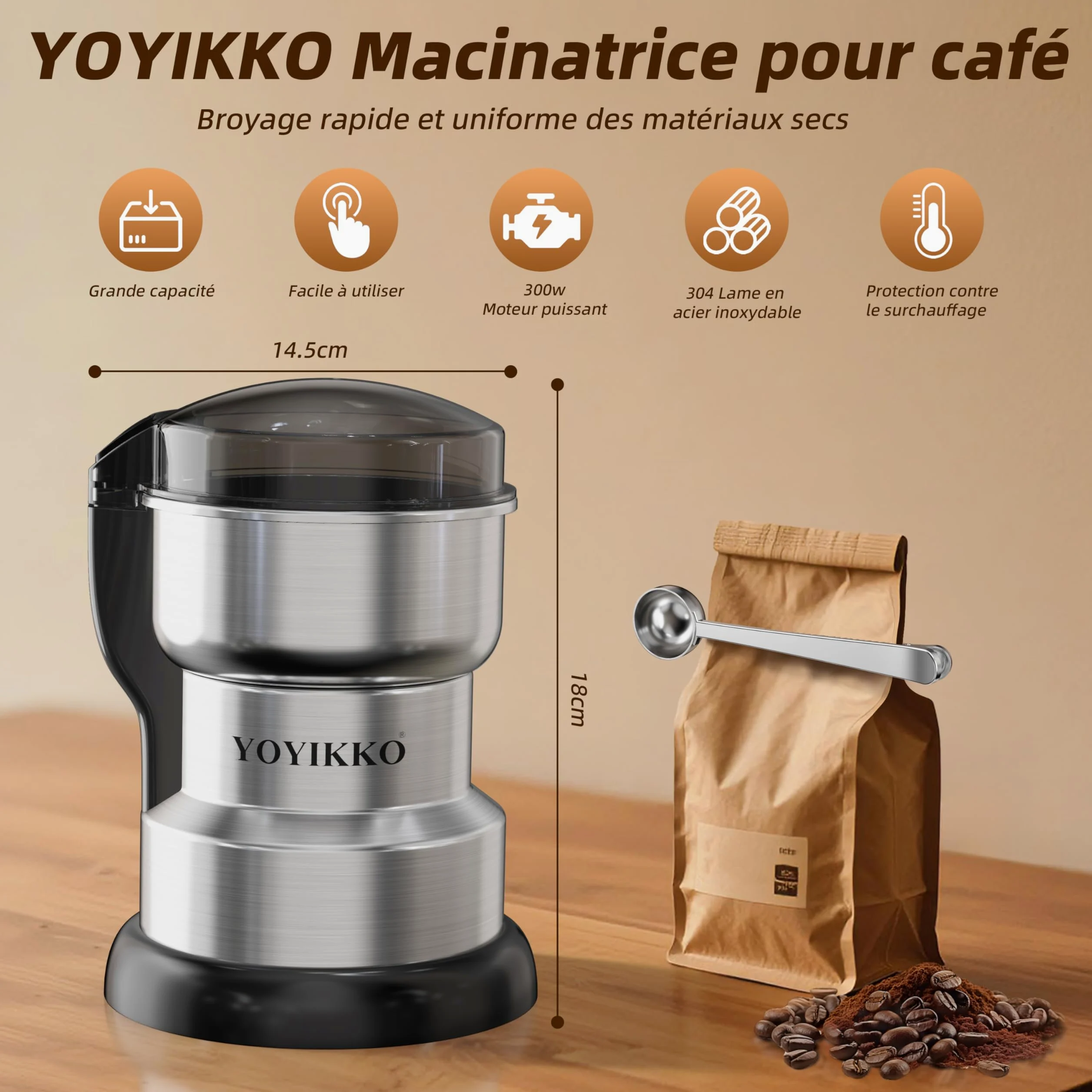 Molinillo de café eléctrico multifunción, Macinacaffè, cafetera ajustable para Espresso/Gocciolamento/Envío. Macinacaffè Para café, especias y otros alimentos (gris plateado)