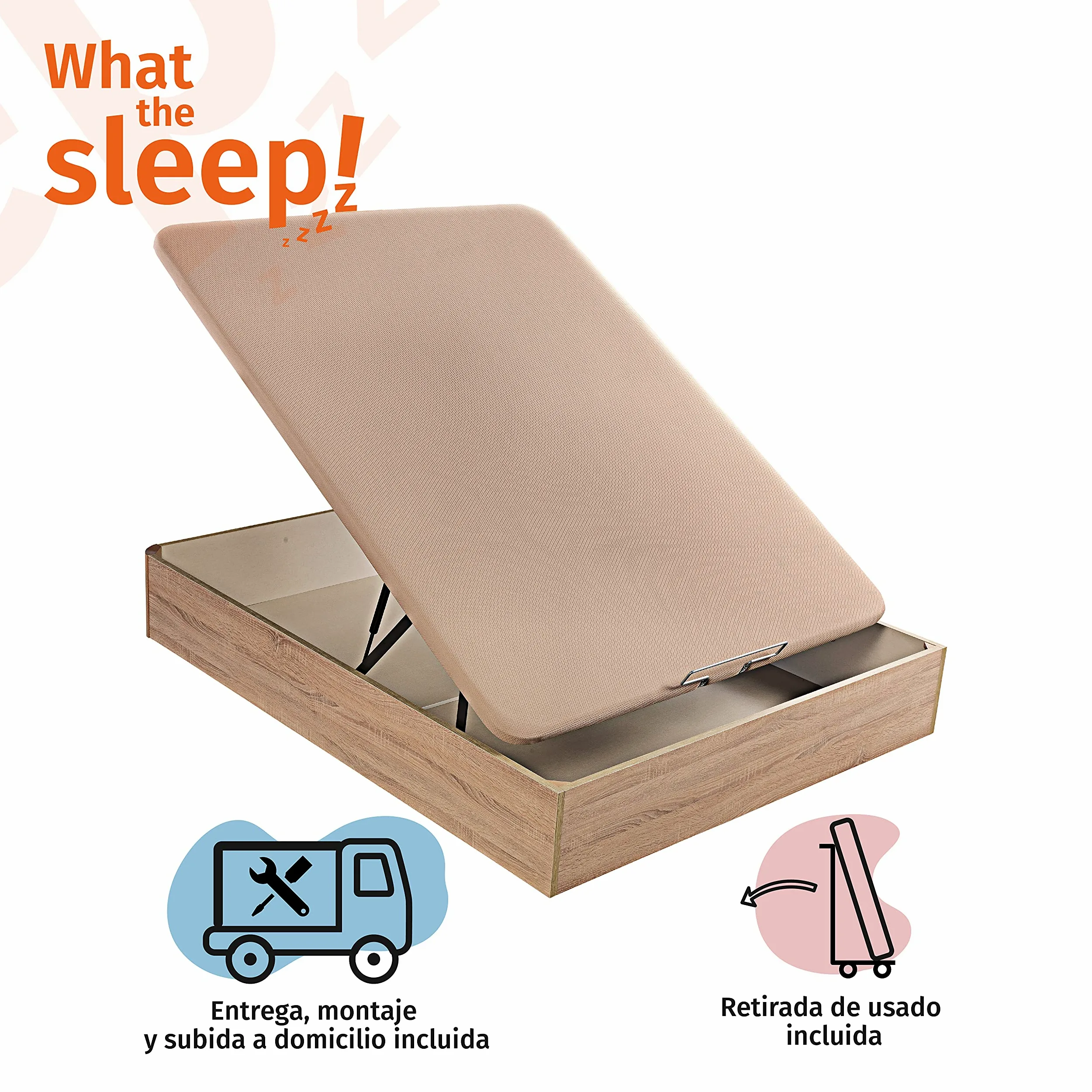 What The Sleep | Colchón Sostenible Premium Híbrido Muelles Ensacados-Visco 24cm y Canapé Abatible Natural | Entrega, Montaje en Domicilio y Retirada Usado Incluida | 90x190 | Pack Descanso Funk
