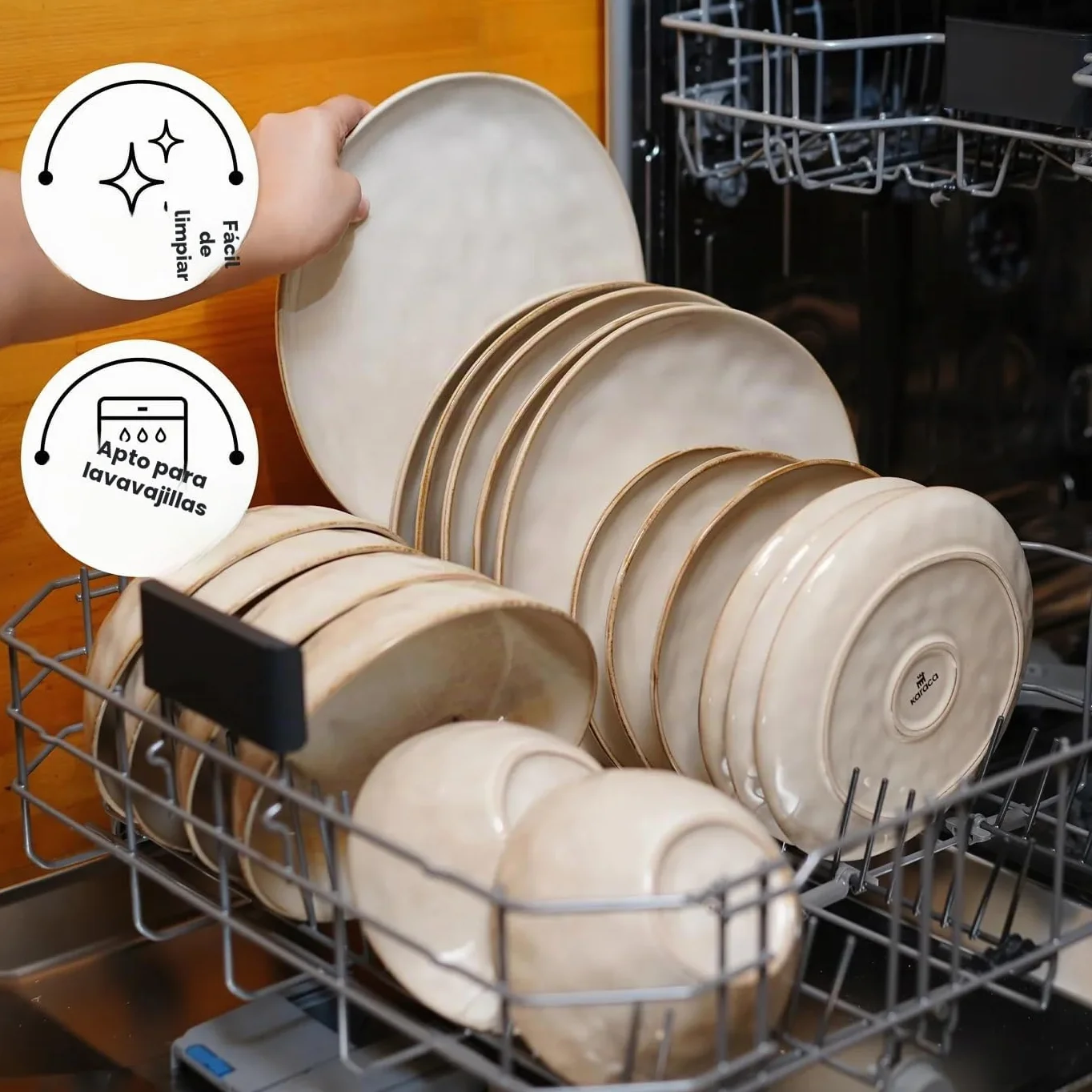 Karaca Aria - Juego de vajilla de cerámica de 24 piezas, juego de platos y cuencos para 6 personas, vajilla de esmalte reactivo con platos laterales y llanos, cuencos para pasta/cereal/sopa (beige)