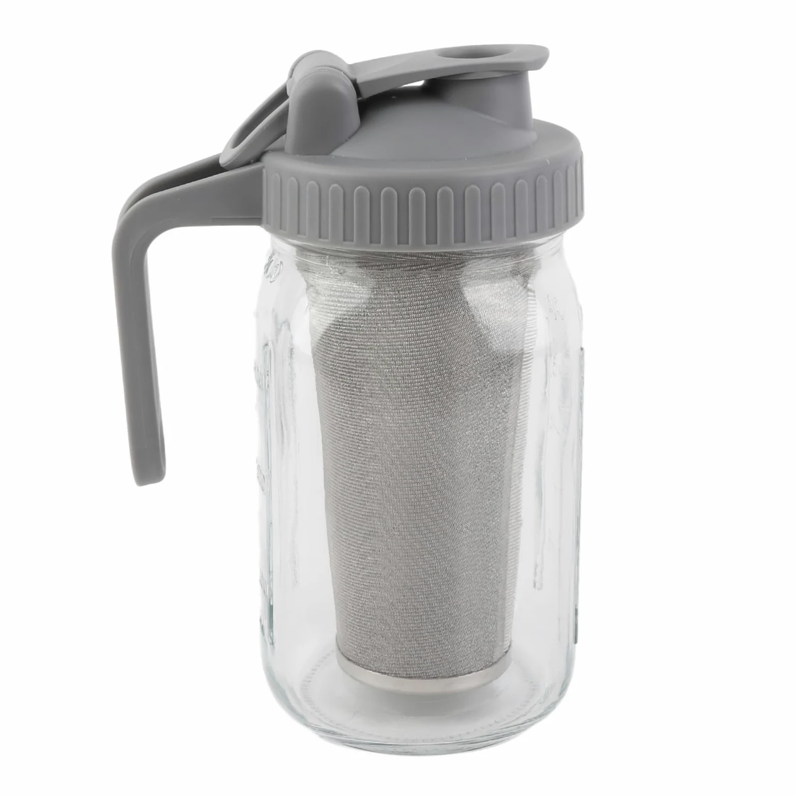 Jarra de cristal con tapa para conservas, 1 cuarto (32 o-z/1 l), jarra de agua a prueba de fugas con boca ancha y tapa de filtro, jarra de cerveza fría para agua, zumo, leche, té, café helado y