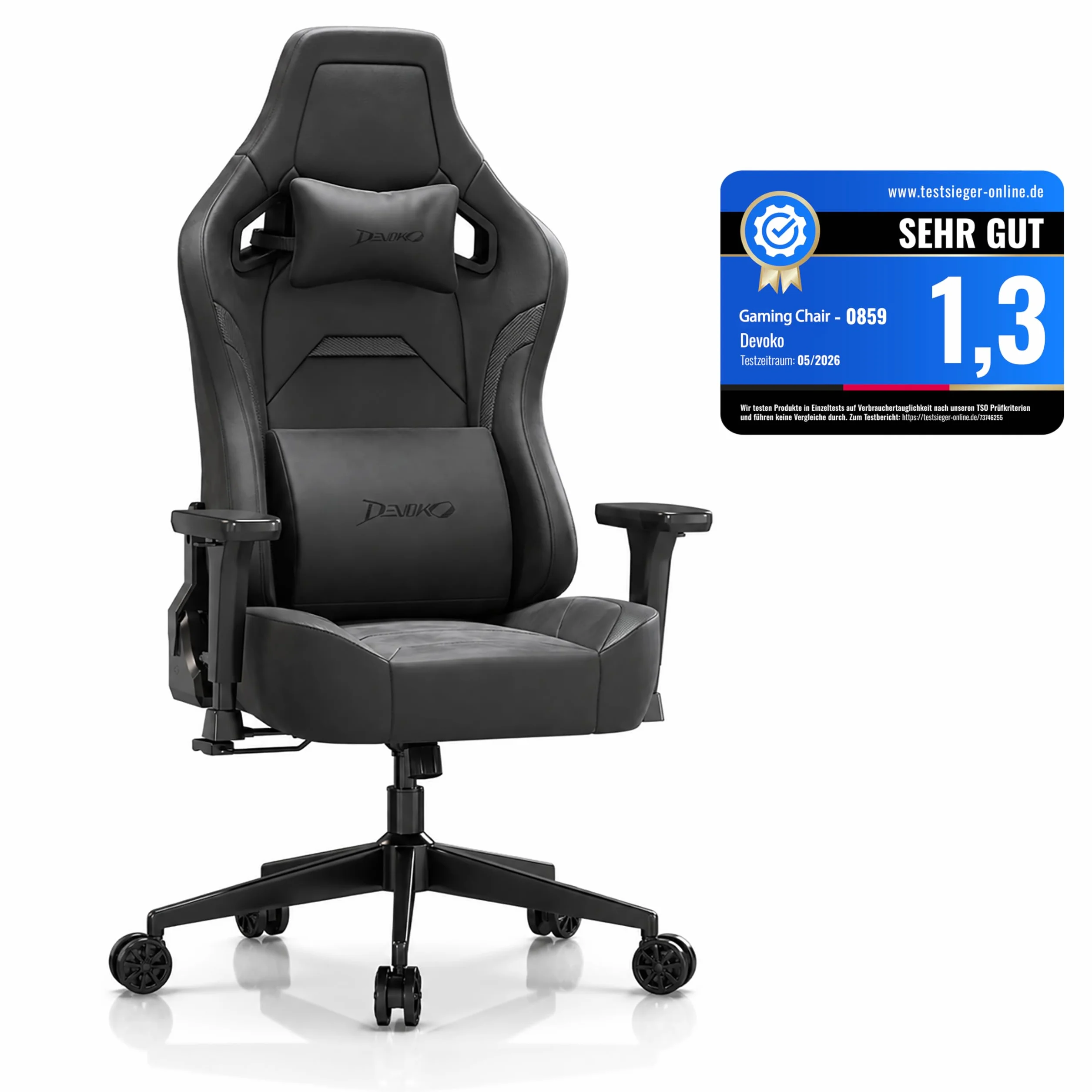 Devoko Silla Gaming Ergonómica para Adultos, con Reposabrazos 3D, Espuma de Alta Densidad, Soporte Lumbar Ajustable, Base Metálica Robusta, Ideal para Juego y Oficina, Negro