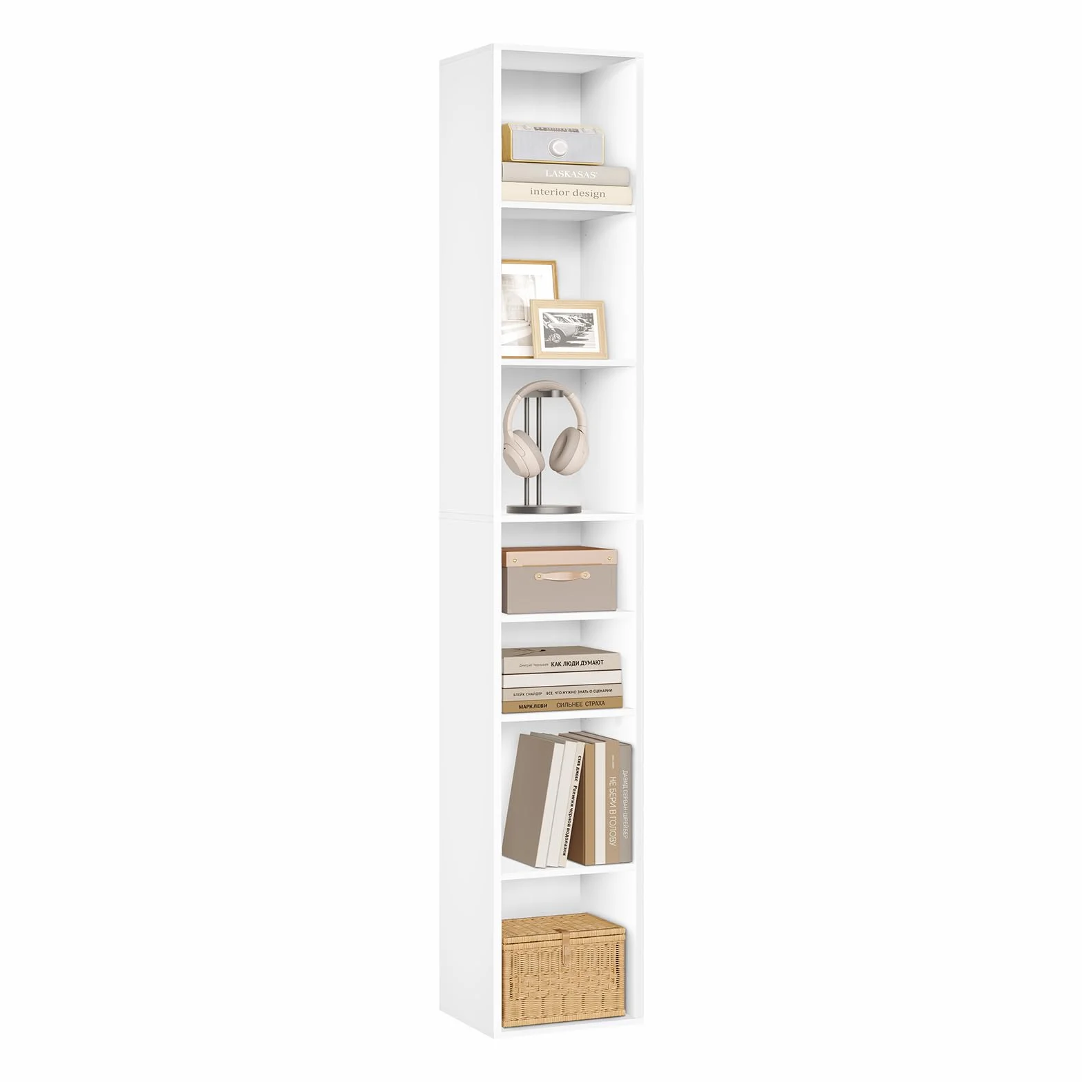 WOLTU Estantería de 7 Niveles, Librería Abierta Alta, 30x26x178,5 cm, Estantería Organizadora con 7 Compartimentos Abiertos, para Oficina/Estudio/Salón/Dormitorio, Blanco, SK066ws