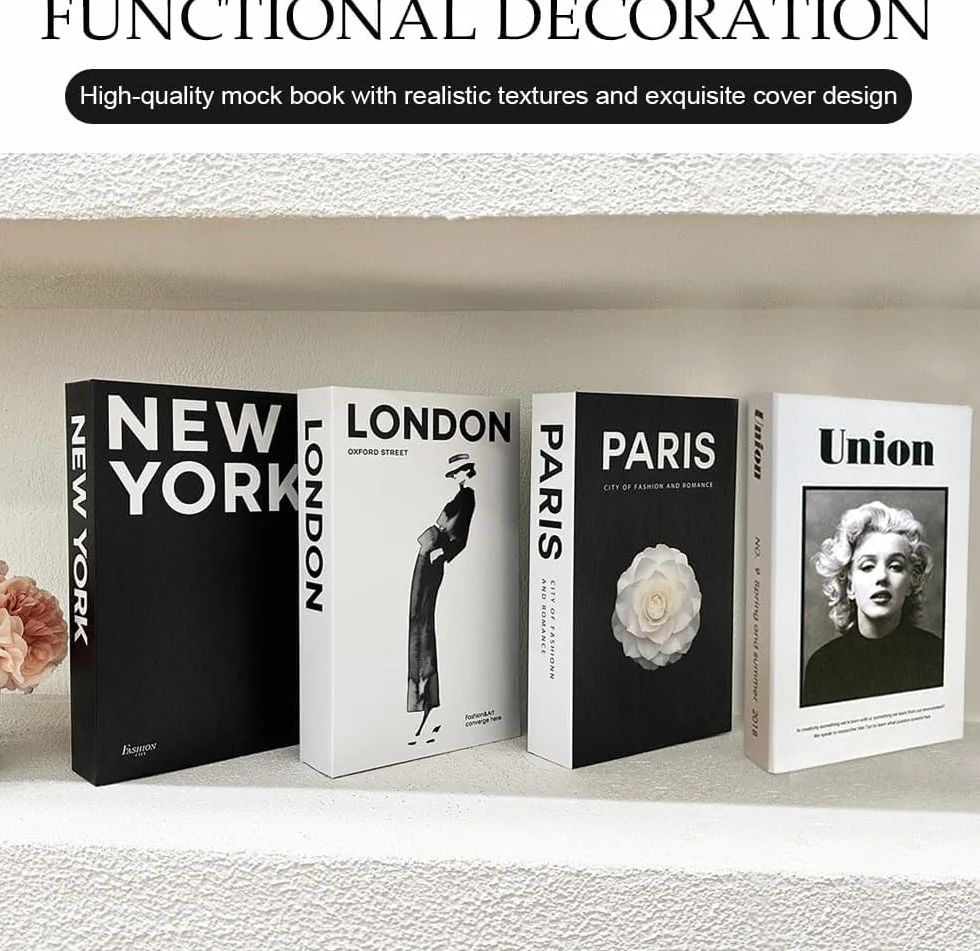 4PCS Libros Decorativos Falsos Moda, Decoracion Estanteria Libros de Imitación Plegables,Libros de Decoracion de Interiores,Decoracion Hogar Libros de Exhibición Falsos,Display Libreria Falsa