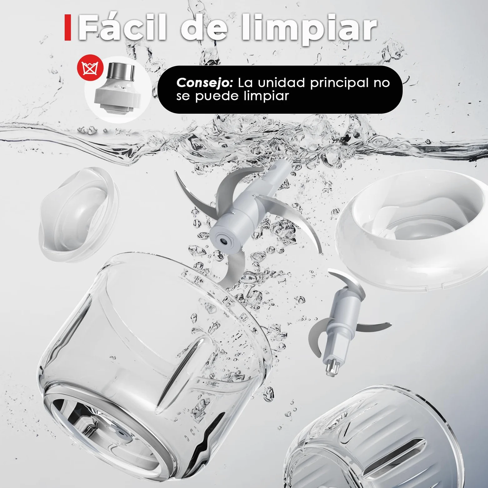 Bear 0.6l+2L Picadora de Alimentos,Clase de 2 Velocidades, Trituradora de Cocina Eléctrica, Trituradora de 300w, con 4 Cuchillas de Acero Inoxidable y Picadora de Carne