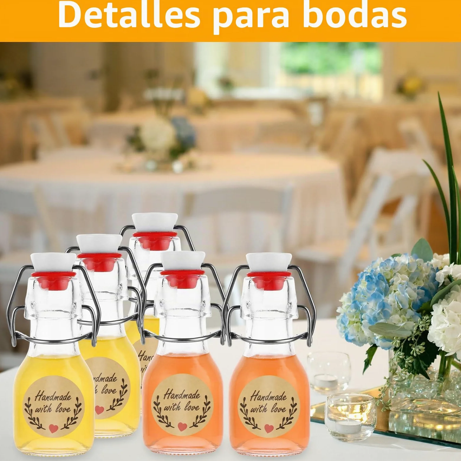 DAJAVE 30 botellas de cristal de 60 ml con cierre de clip, botellas pequeñas para rellenar, botellas de planchado para rellenar, incluye 2 embudos de silicona y 3 etiquetas, botellas de cristal para