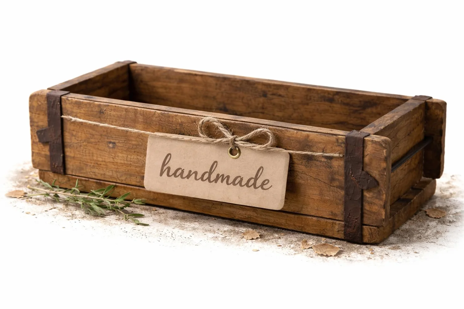 MC-Trend Caja de Madera Única en Forma de Ladrillo Con Herrajes de Metal Marrón - Almacenamiento Rústico 32 cm - Aspecto Usado Estilo Retro Antiguo