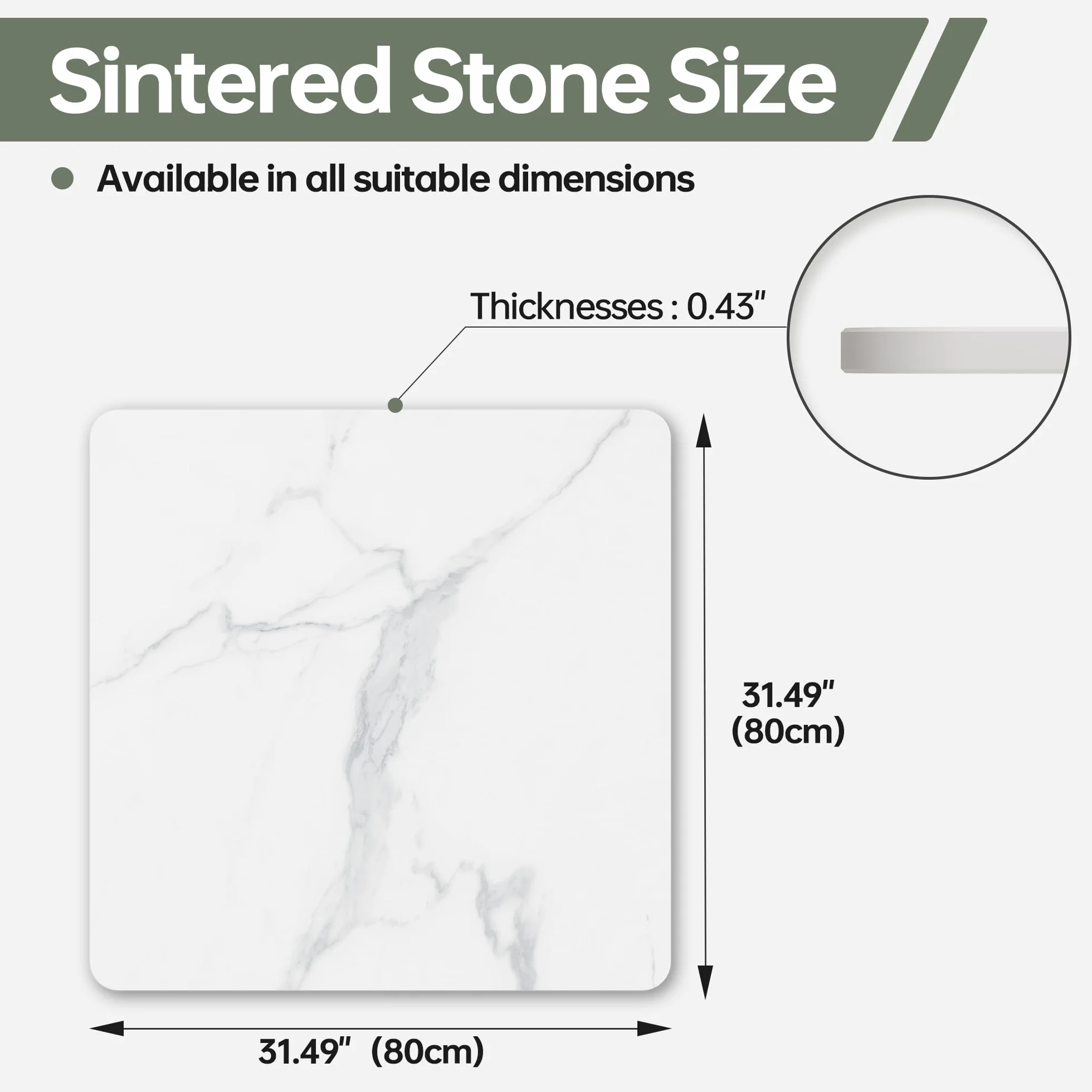 ZL ZELing Mesa cuadrada de piedra sinterizada de 80 cm, mesa de repuesto para interiores y exteriores, resistente al calor y a los arañazos, impermeable, de cerámica, escritorio, patio, balcón, bistró