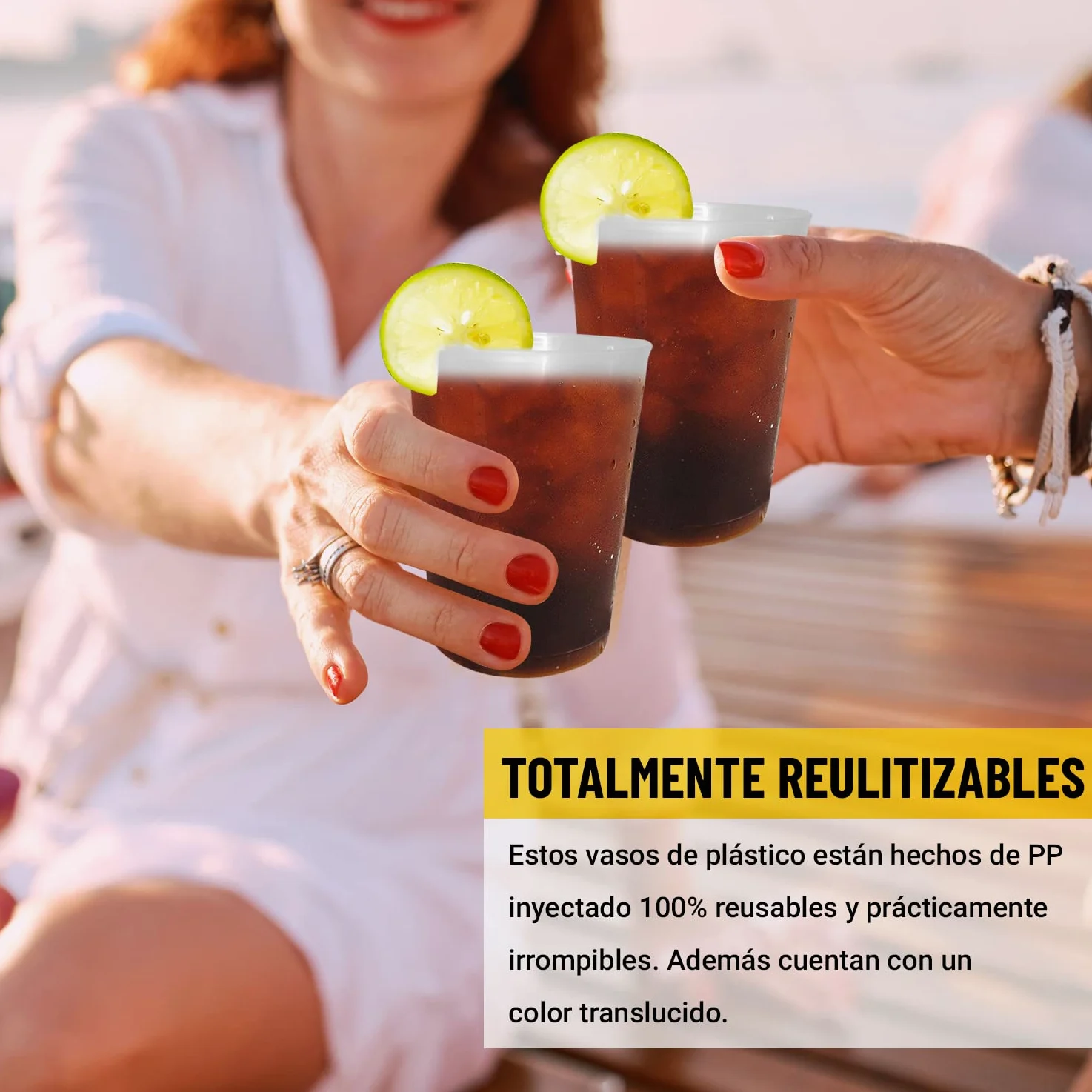 100 Vasos de Sidra 600 ML Reutilizables - Plástico Duro Irrompible - Uso en Fiestas, Oficina o Camping - Ecológico sin BPA - Para Agua, Cocktail, Cubatas, Gin Tonic y Cerveza